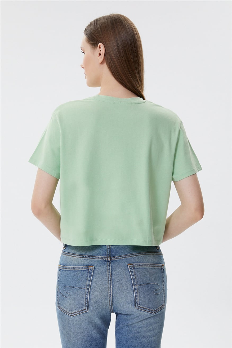Britney Kadın %100 Pamuk Bisiklet Yaka T-Shirt Yeşil