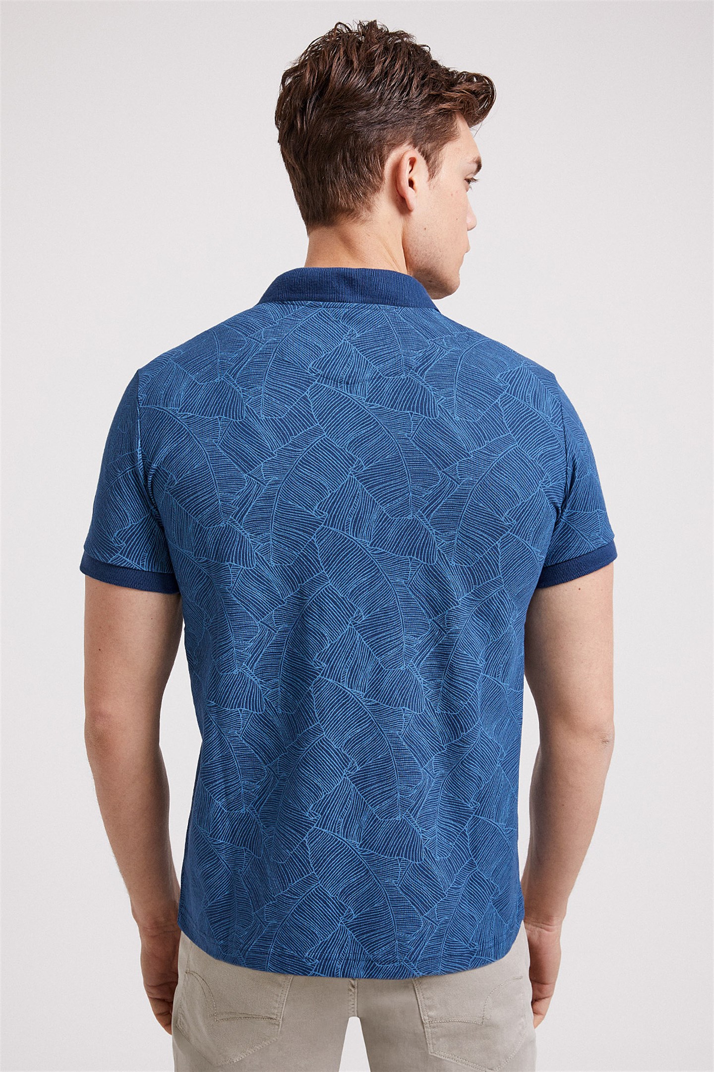 Caesar Erkek %100 Pamuk Baskılı Polo Yaka T-Shirt İndigo