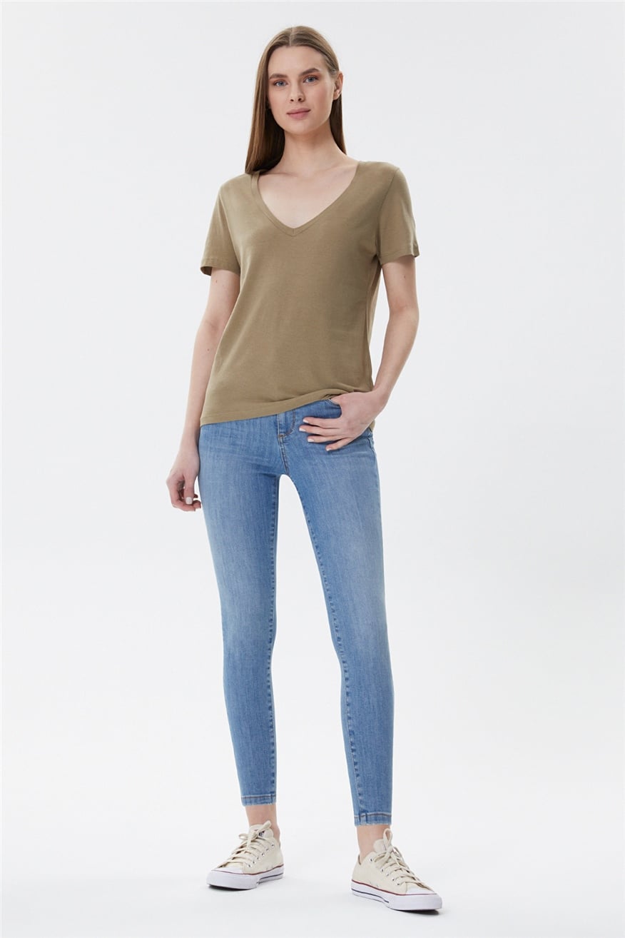Carole Kadın V Yaka T-Shirt A. Haki