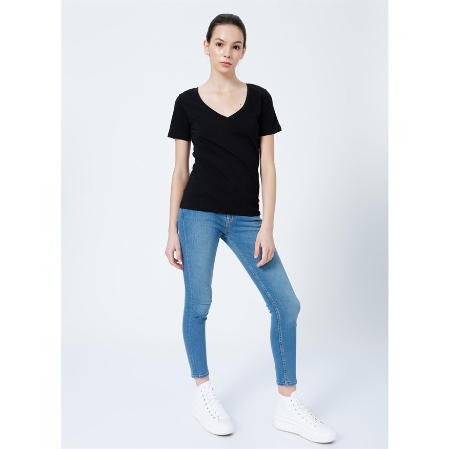 Carole Kadın V Yaka T-Shirt Siyah