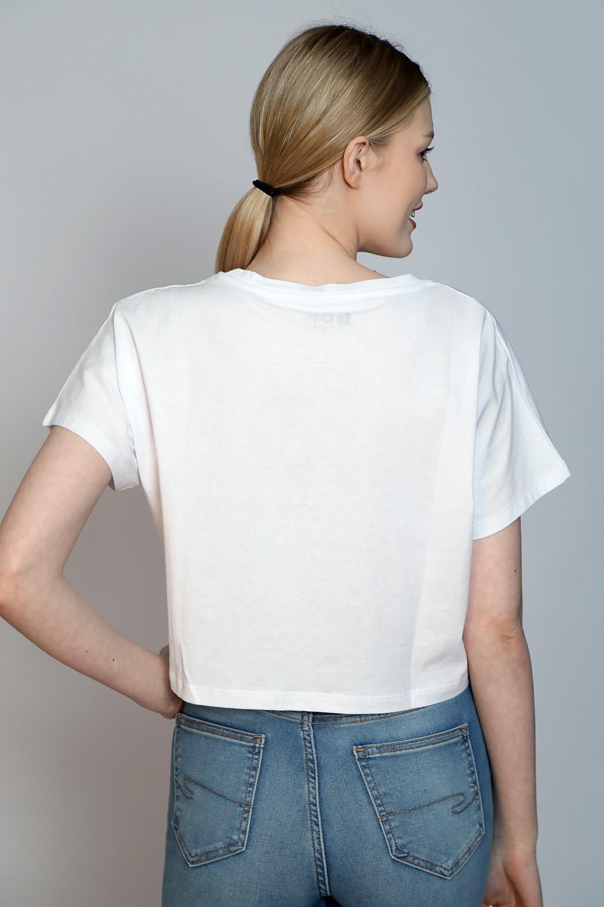 Casey Kadın %100 Pamuk O Yaka T-Shirt Beyaz