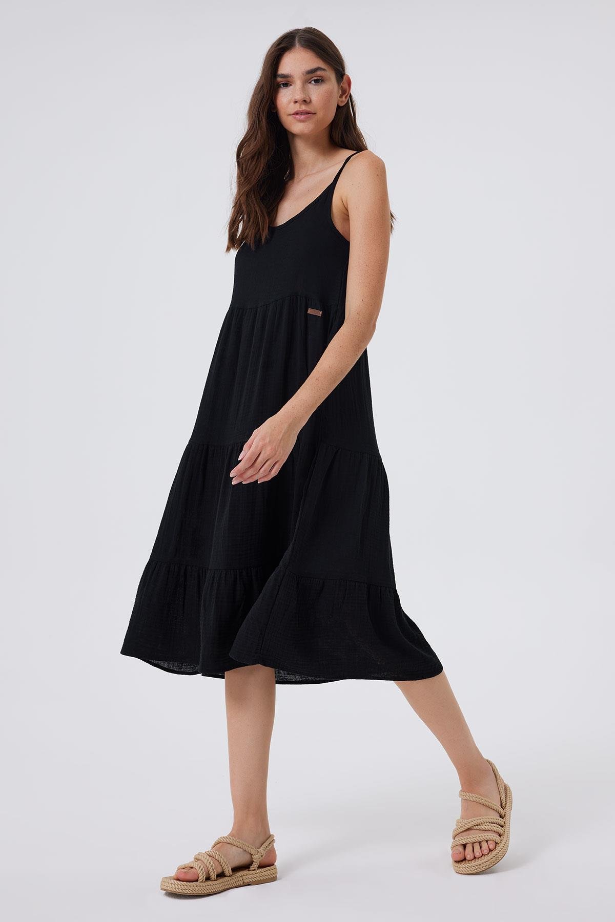 Cerys Kadın Dokuma Elbise Siyah