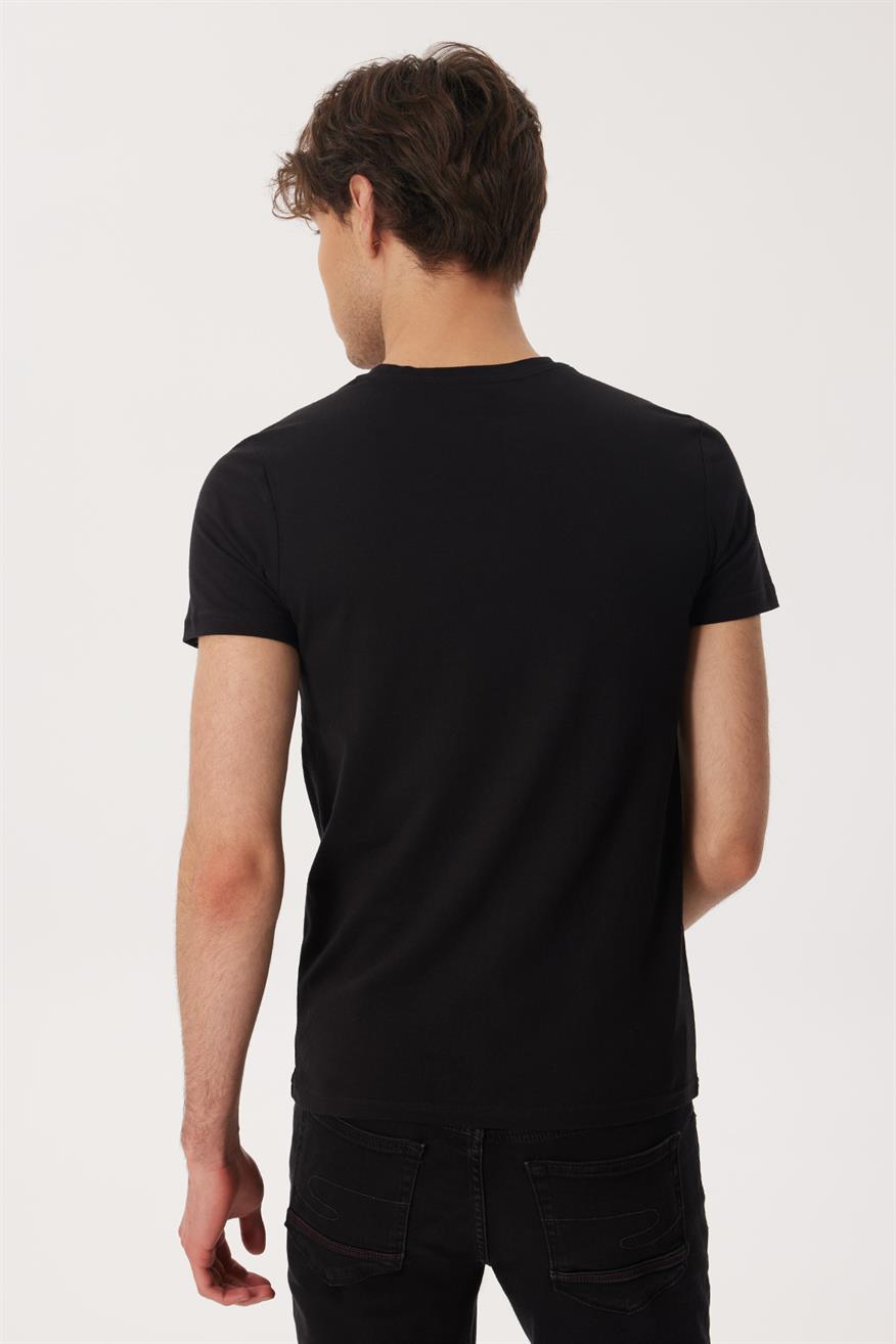 Charles Erkek %100 Pamuk O Yaka T-Shirt Siyah