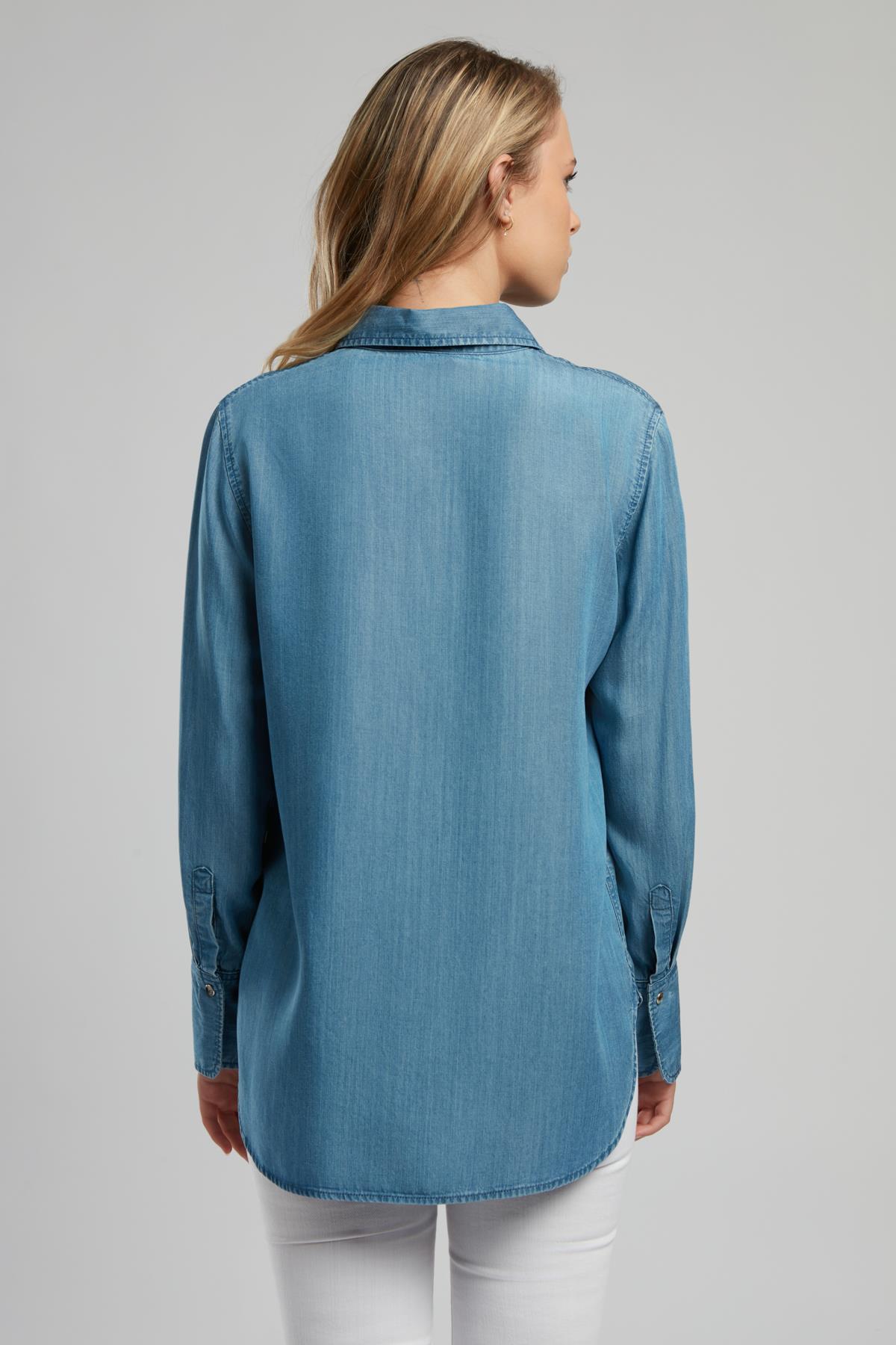 Classy Kadın %100 Pamuk Jean Gömlek Denim