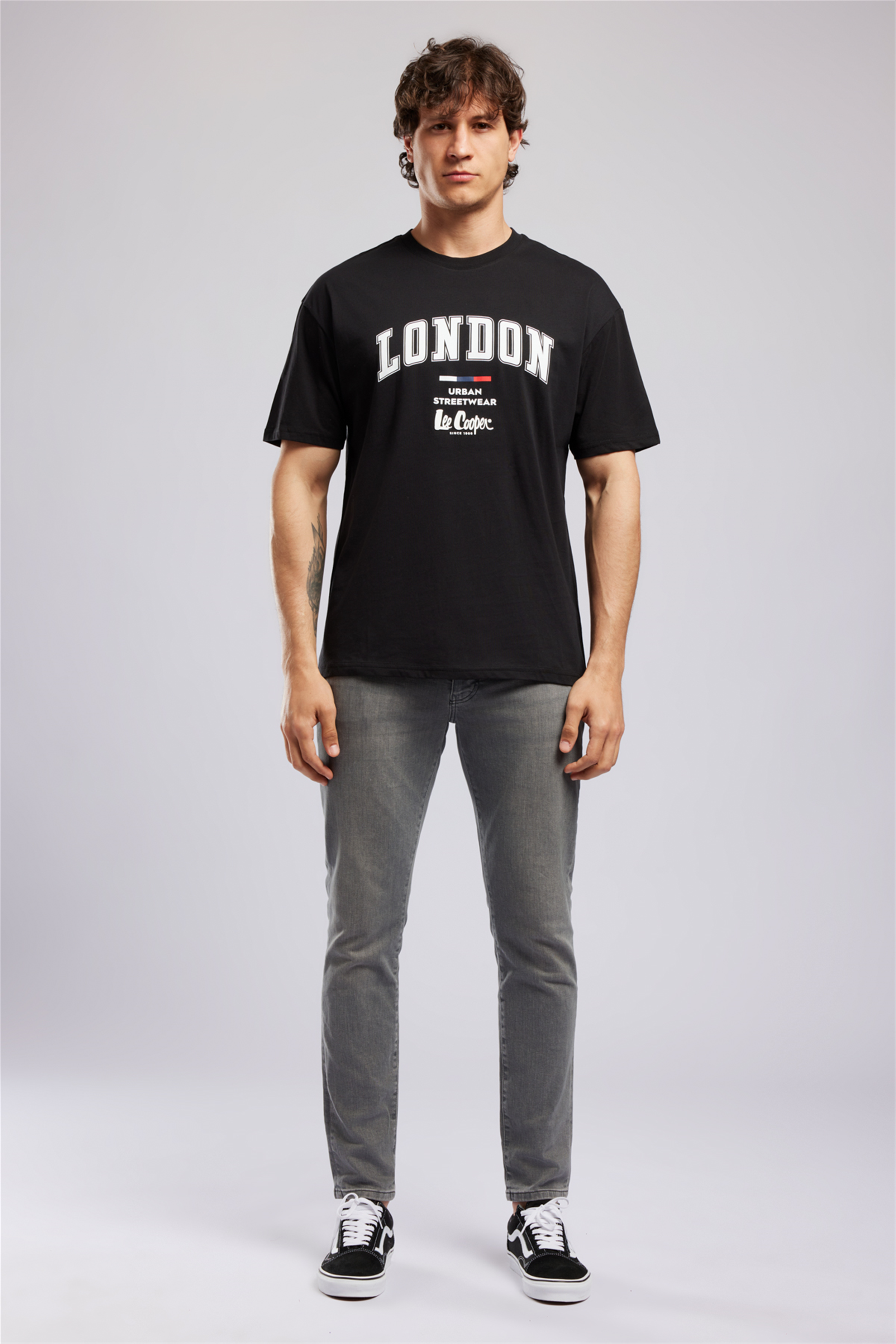 CLIFF Erkek Loose %100 Pamuk Baskılı Bisiklet Yaka T-Shirt Siyah