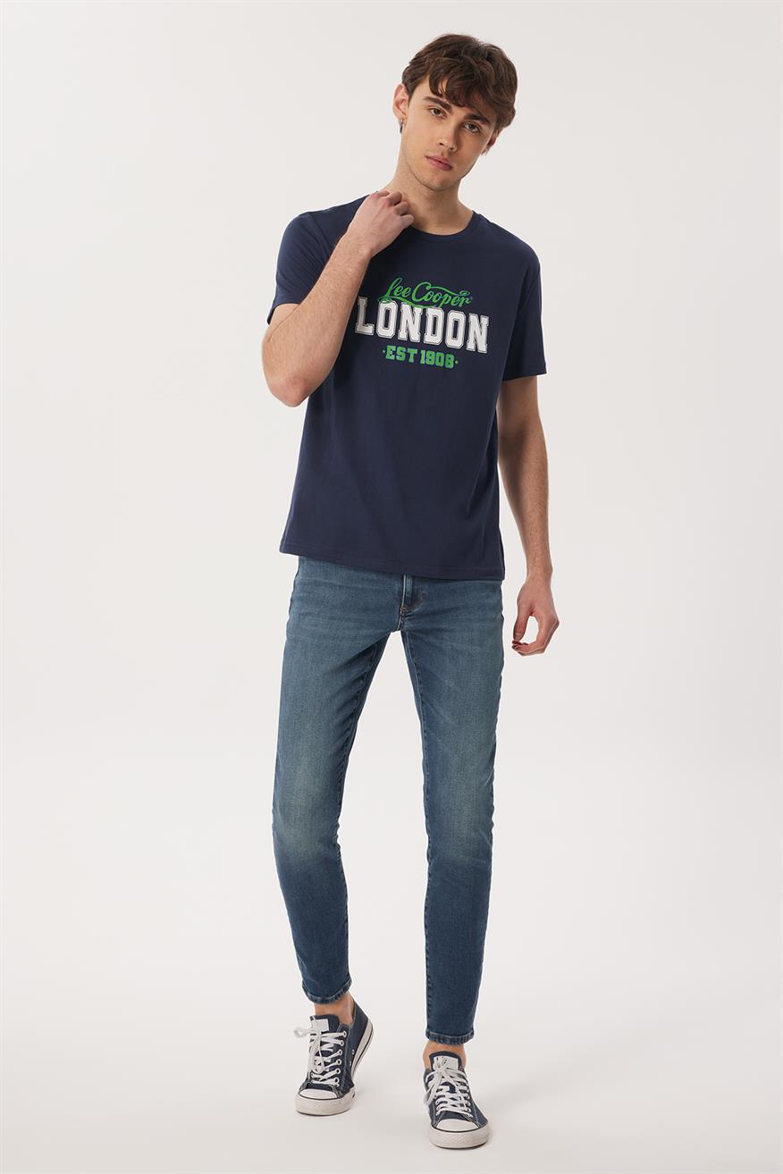Collage Erkek %100 Pamuk O Yaka T-Shirt Lacivert
