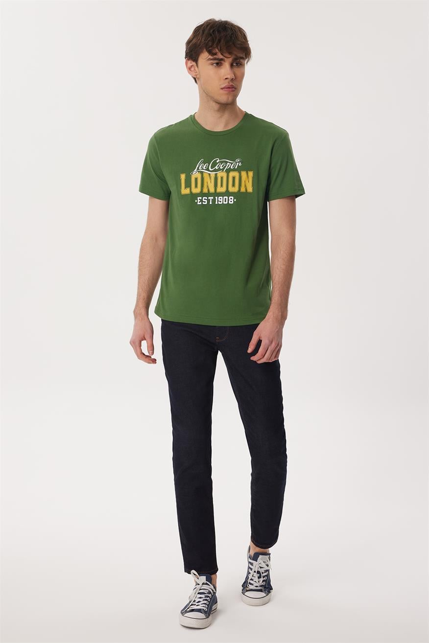 Collage Erkek %100 Pamuk O Yaka T-Shirt Yeşil