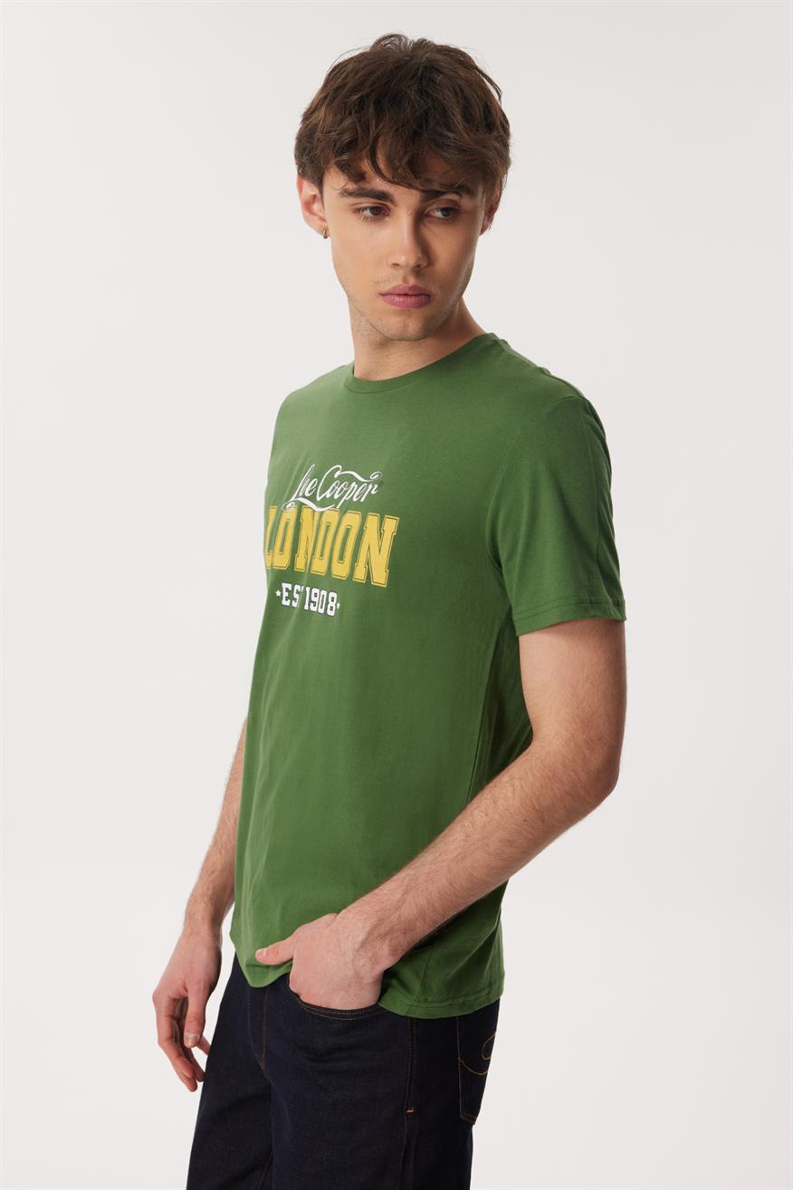 Collage Erkek %100 Pamuk O Yaka T-Shirt Yeşil