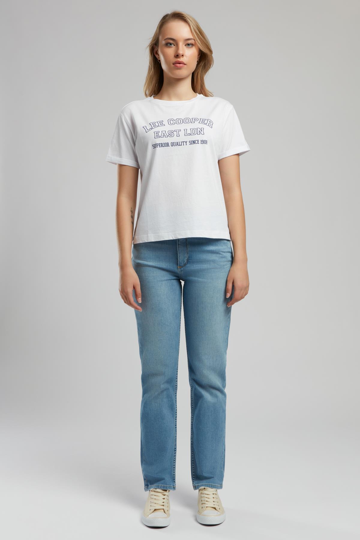 Cosep Kadın %100 Pamuk O Yaka T-Shirt Beyaz