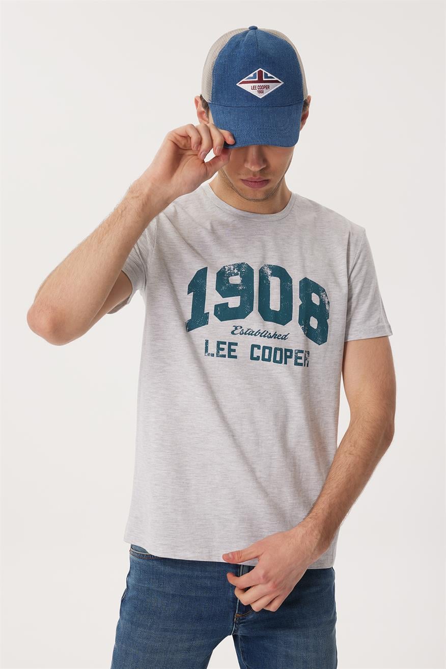 Derek Erkek %100 Pamuk O Yaka T-Shirt Kar Melanj