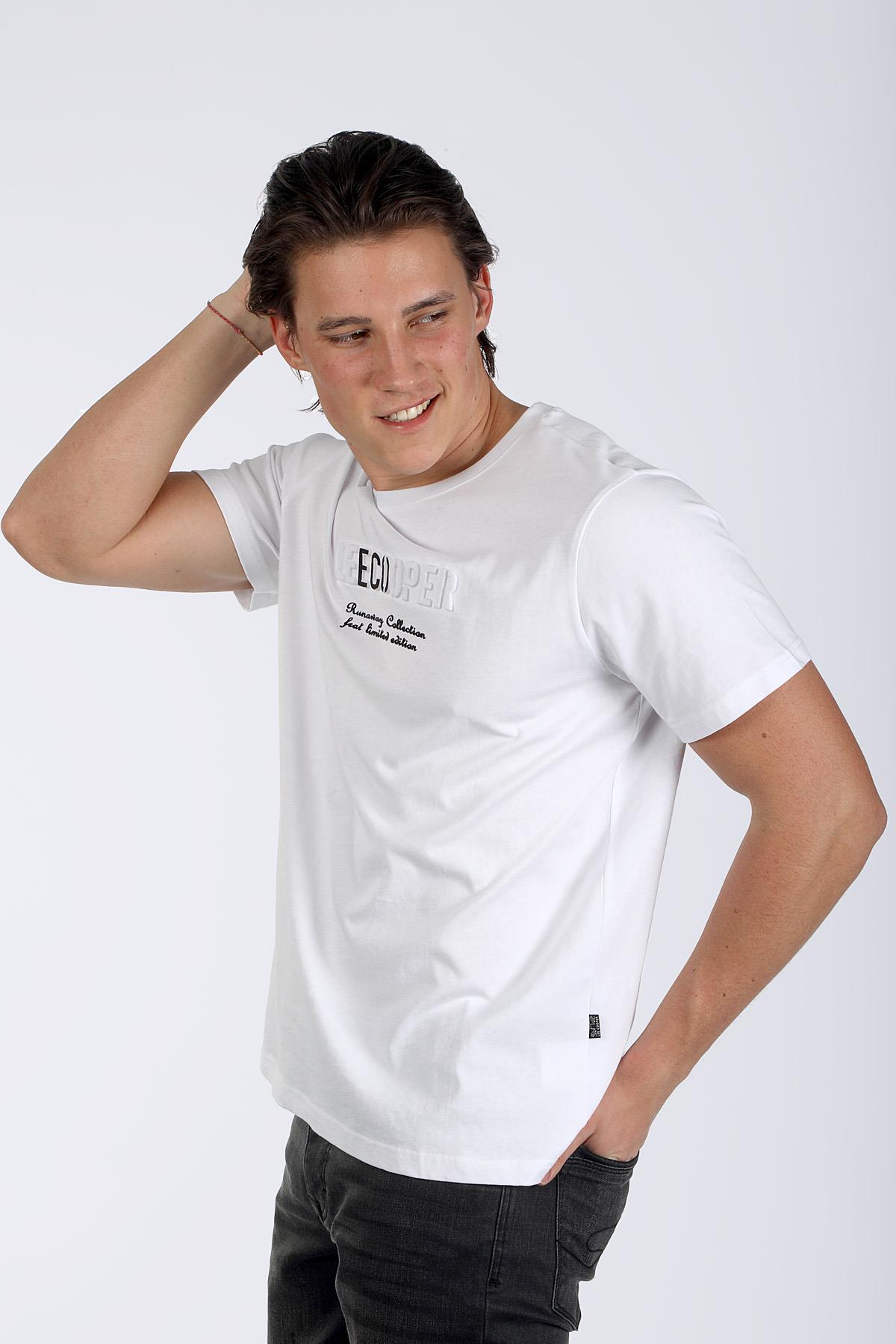 Desav Erkek %100 Pamuk O Yaka T-Shirt Beyaz