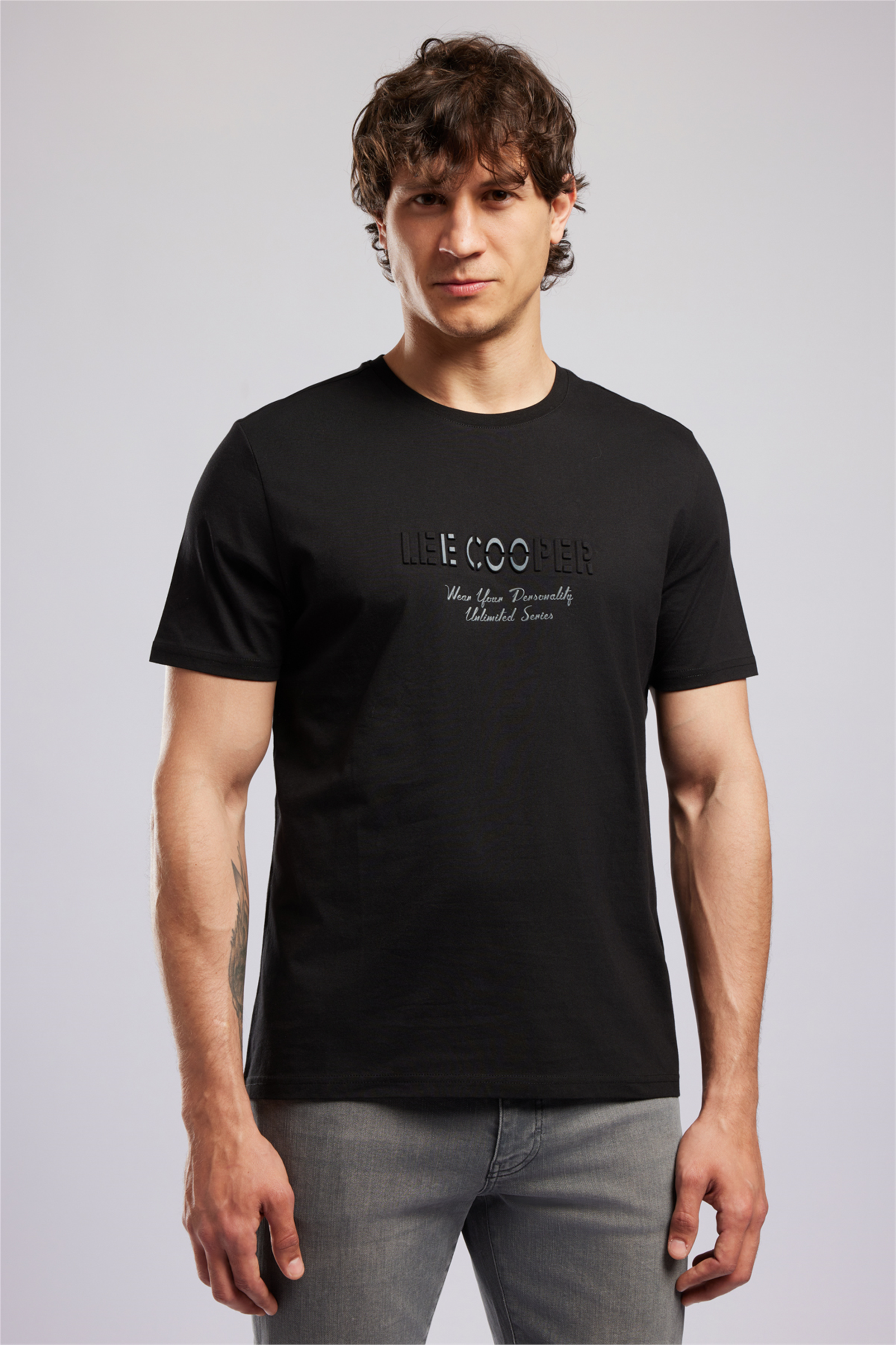 DESAVY Erkek Regular Fit %100 Pamuk Baskılı Bisiklet Yaka T-Shirt Siyah