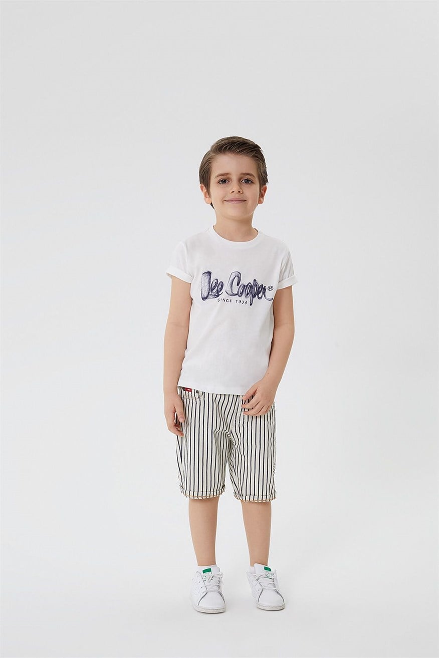 Drawinglogo 1 Erkek Çocuk Bisiklet Yaka T-Shirt Off White