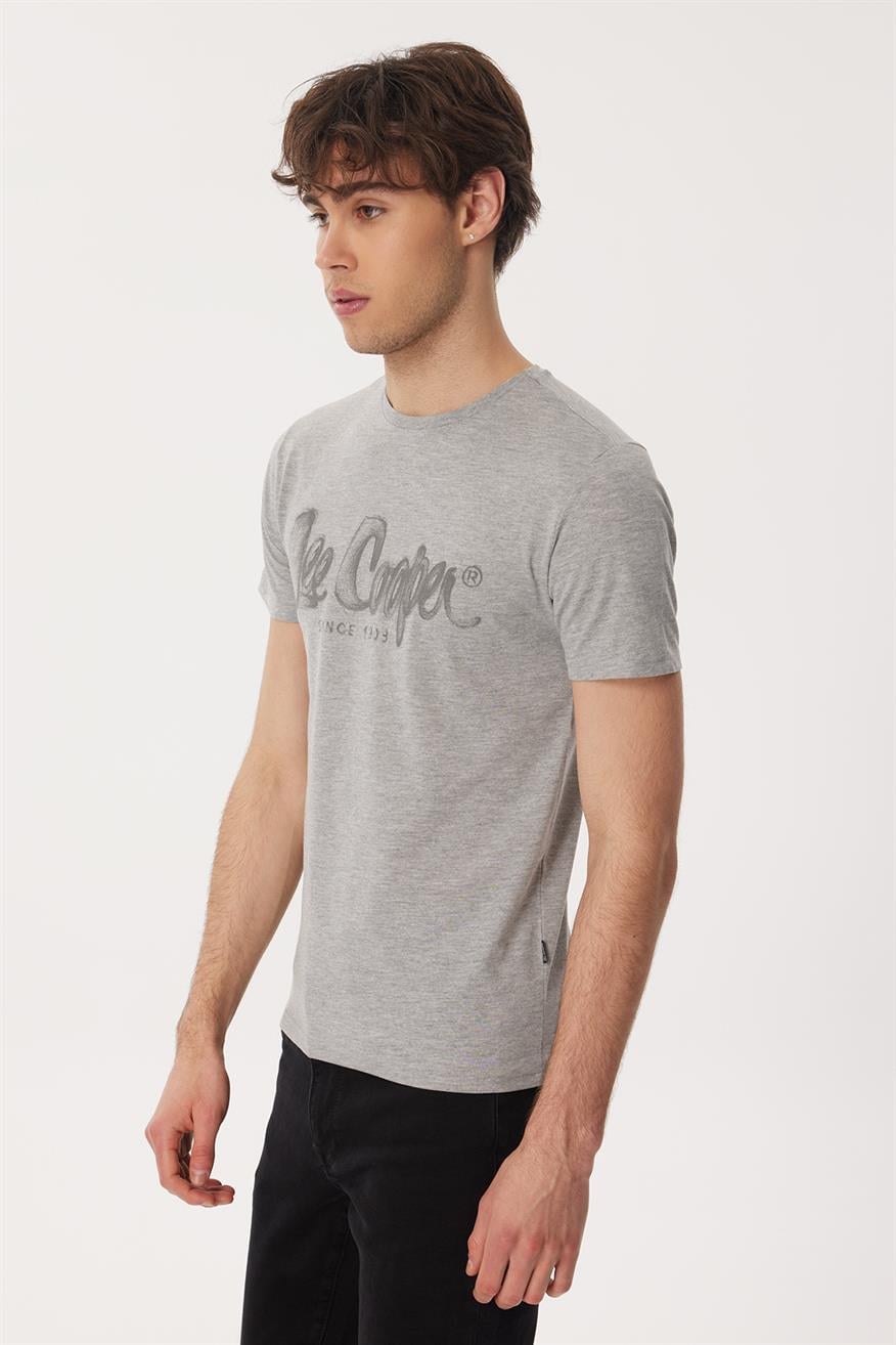 Drawinglogo Erkek %100 Pamuk O Yaka T-Shirt Gri Melanj