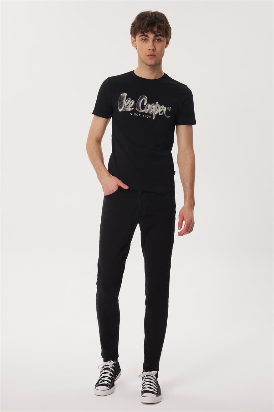 Drawinglogo Erkek %100 Pamuk O Yaka T-Shirt Siyah