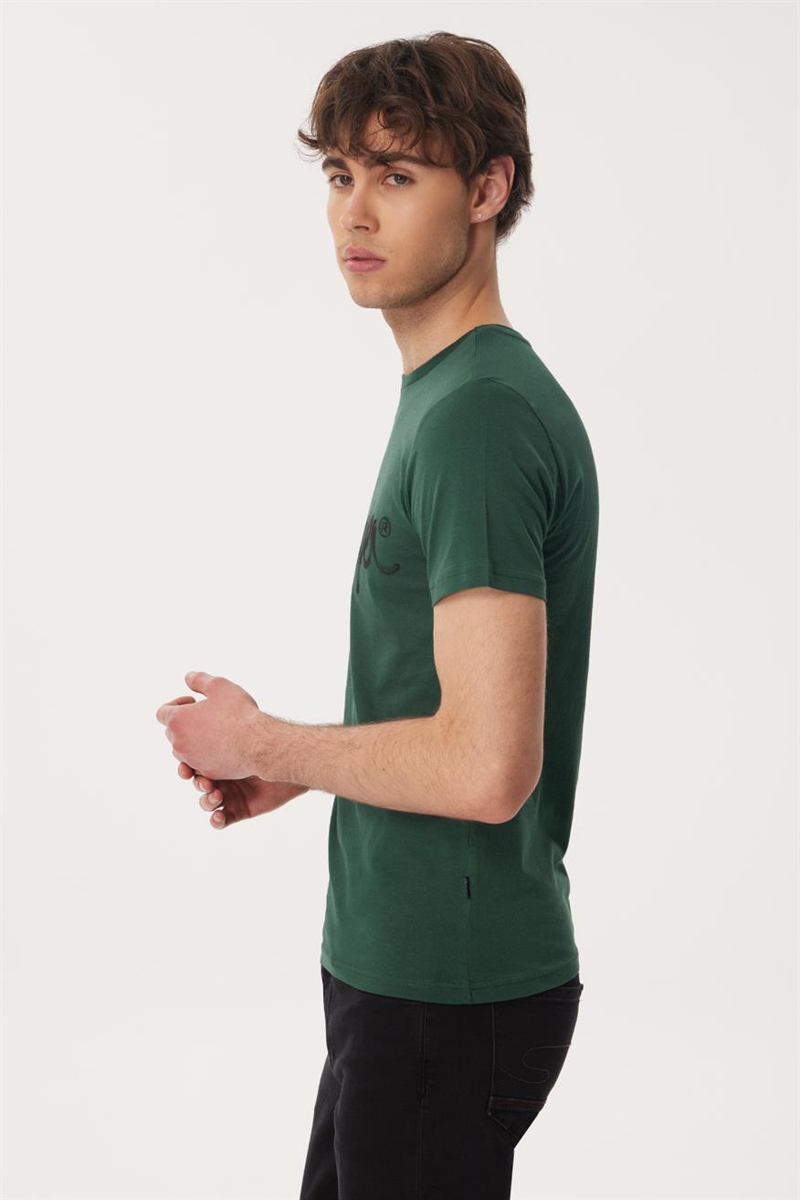 Drawinglogo Erkek %100 Pamuk O Yaka T-Shirt Yeşil