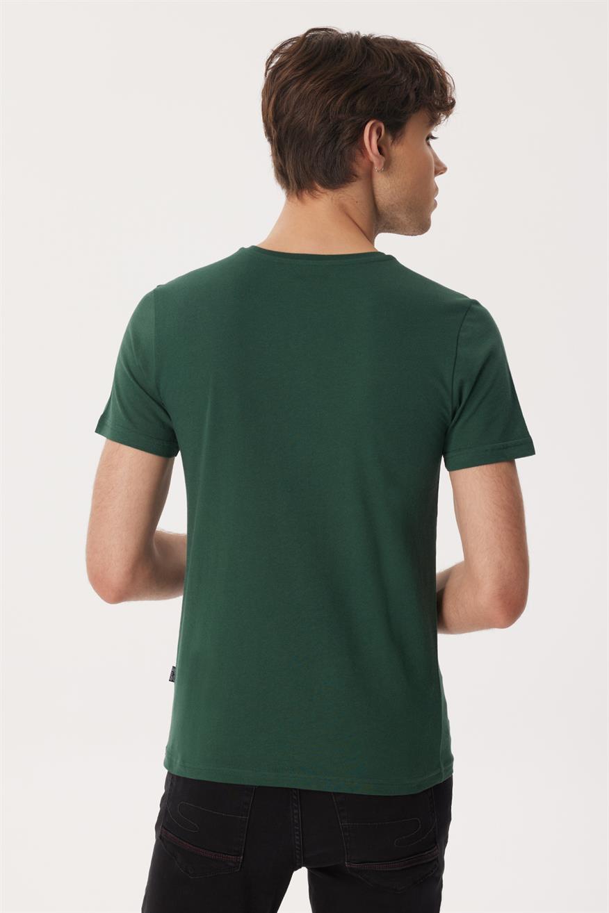 Drawinglogo Erkek %100 Pamuk O Yaka T-Shirt Yeşil