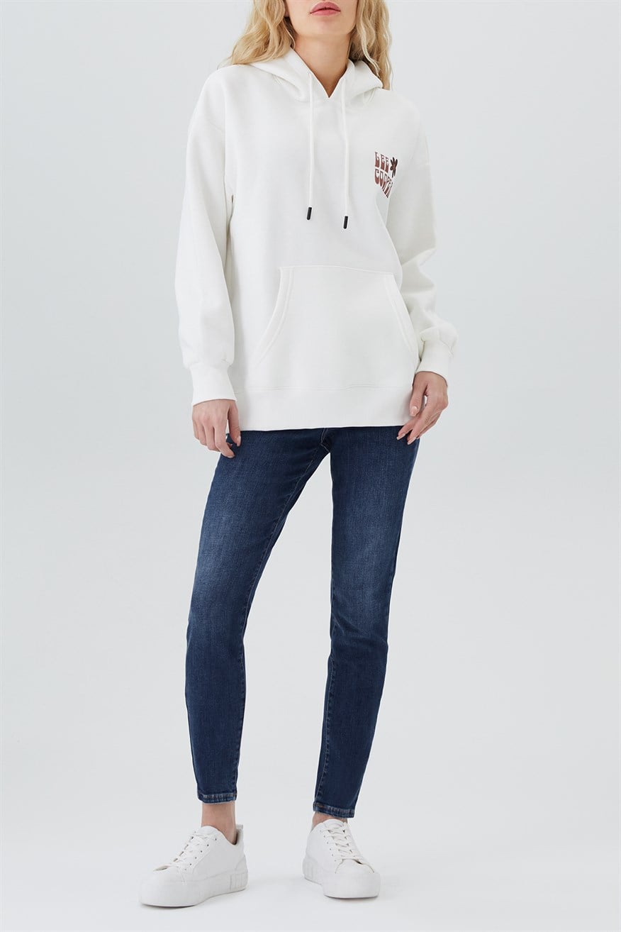 Ella Kadın Kapüşonlu Sweatshirt Ekru