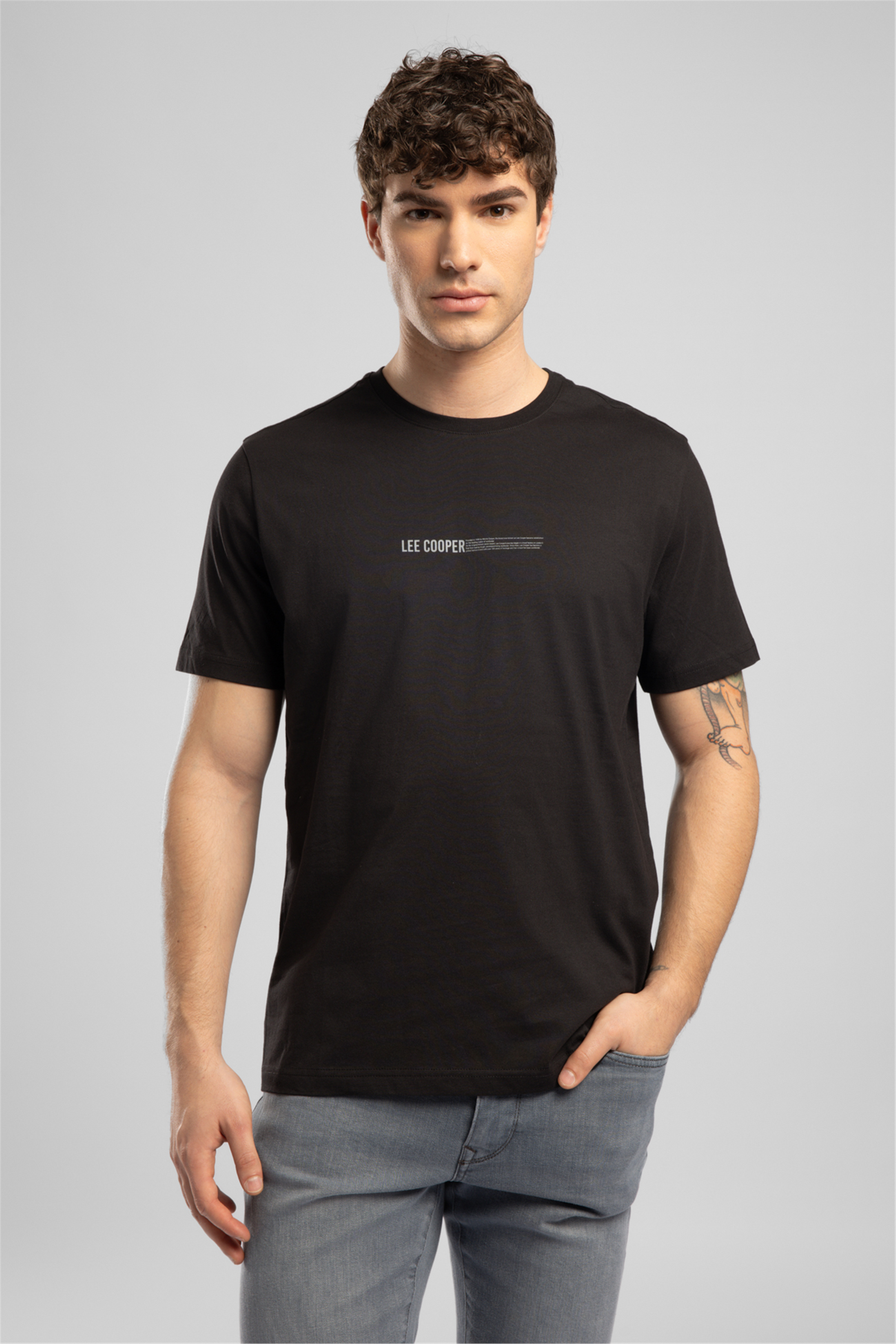 ELVIS Erkek Regular Fit %100 Pamuk Baskılı Bisiklet Yaka T-Shirt Siyah
