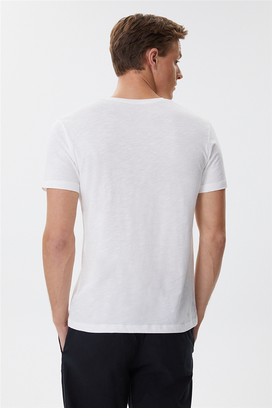 Elvis Erkek %100 Pamuk Bisiklet Yaka T-Shirt Off White