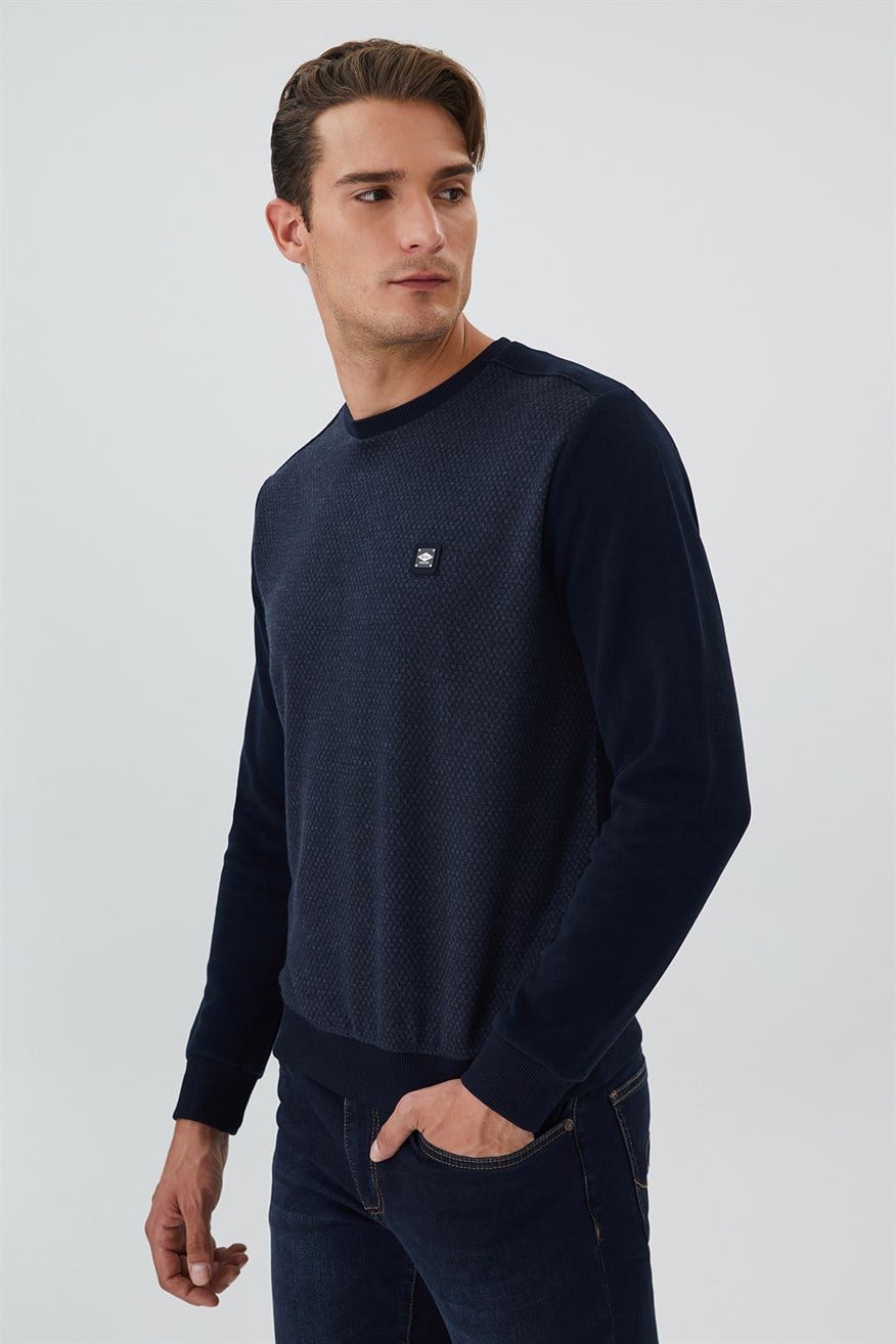 Ethan Erkek O Yaka Sweatshirt Lacivert-Antrasit