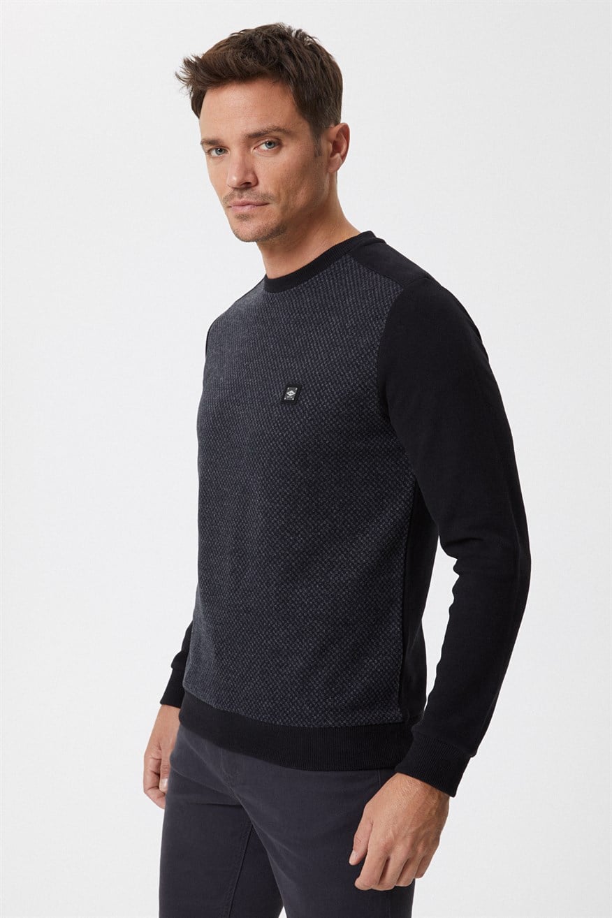 Ethan Erkek O Yaka Sweatshirt Siyah-Antrasit