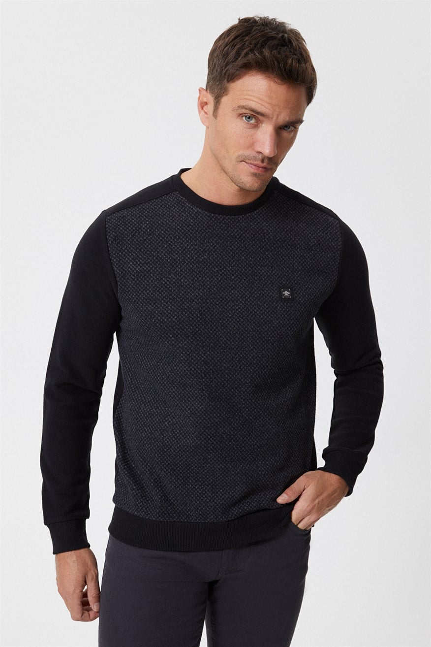 Ethan Erkek O Yaka Sweatshirt Siyah-Antrasit