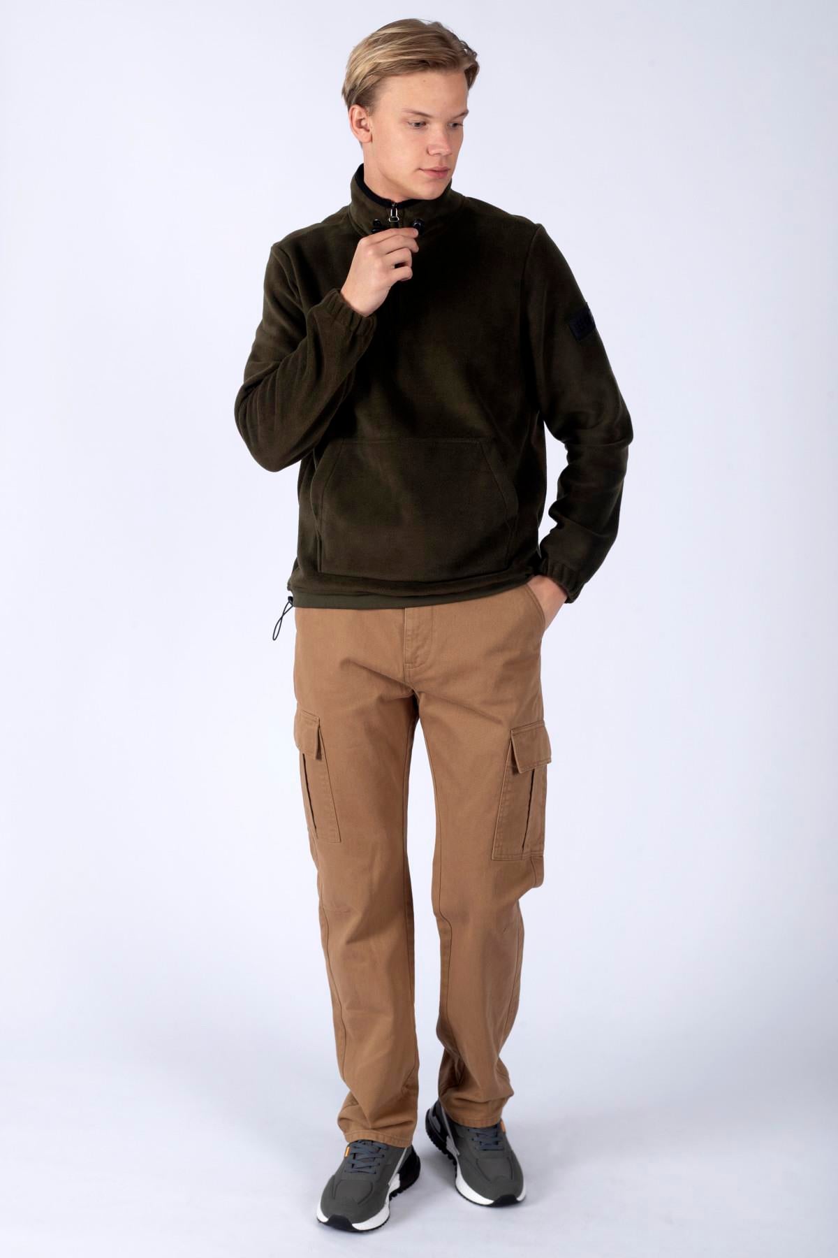 Felix Erkek Dik Yaka Polar Sweatshirt Haki