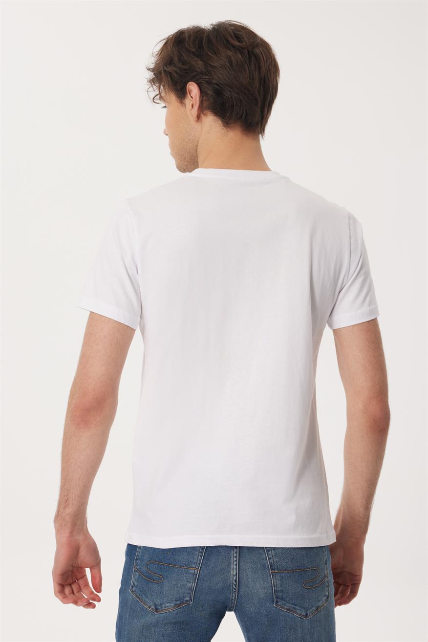 Fergus Erkek %100 Pamuk O Yaka T-Shirt Beyaz