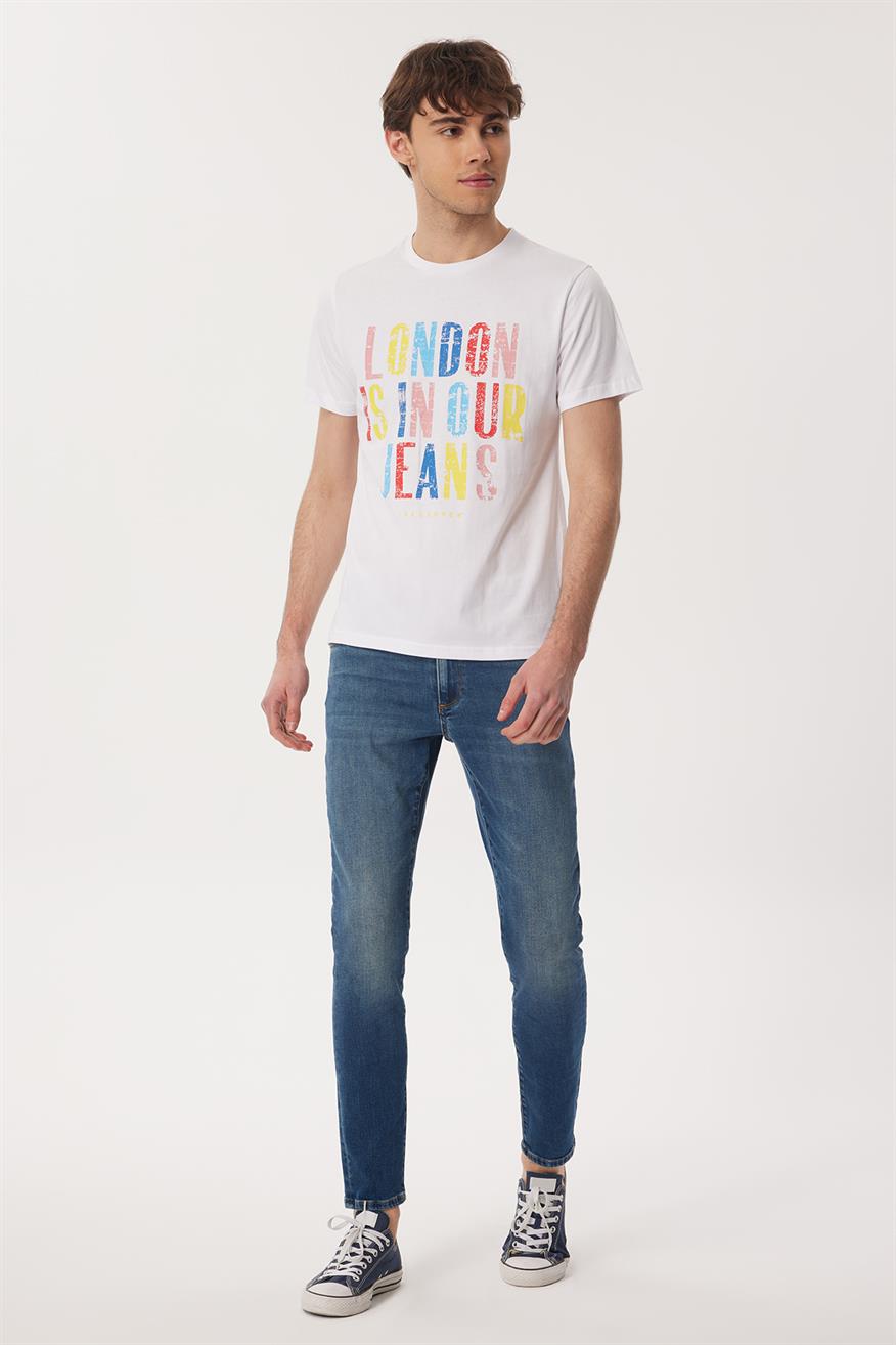 Fergus Erkek %100 Pamuk O Yaka T-Shirt Beyaz
