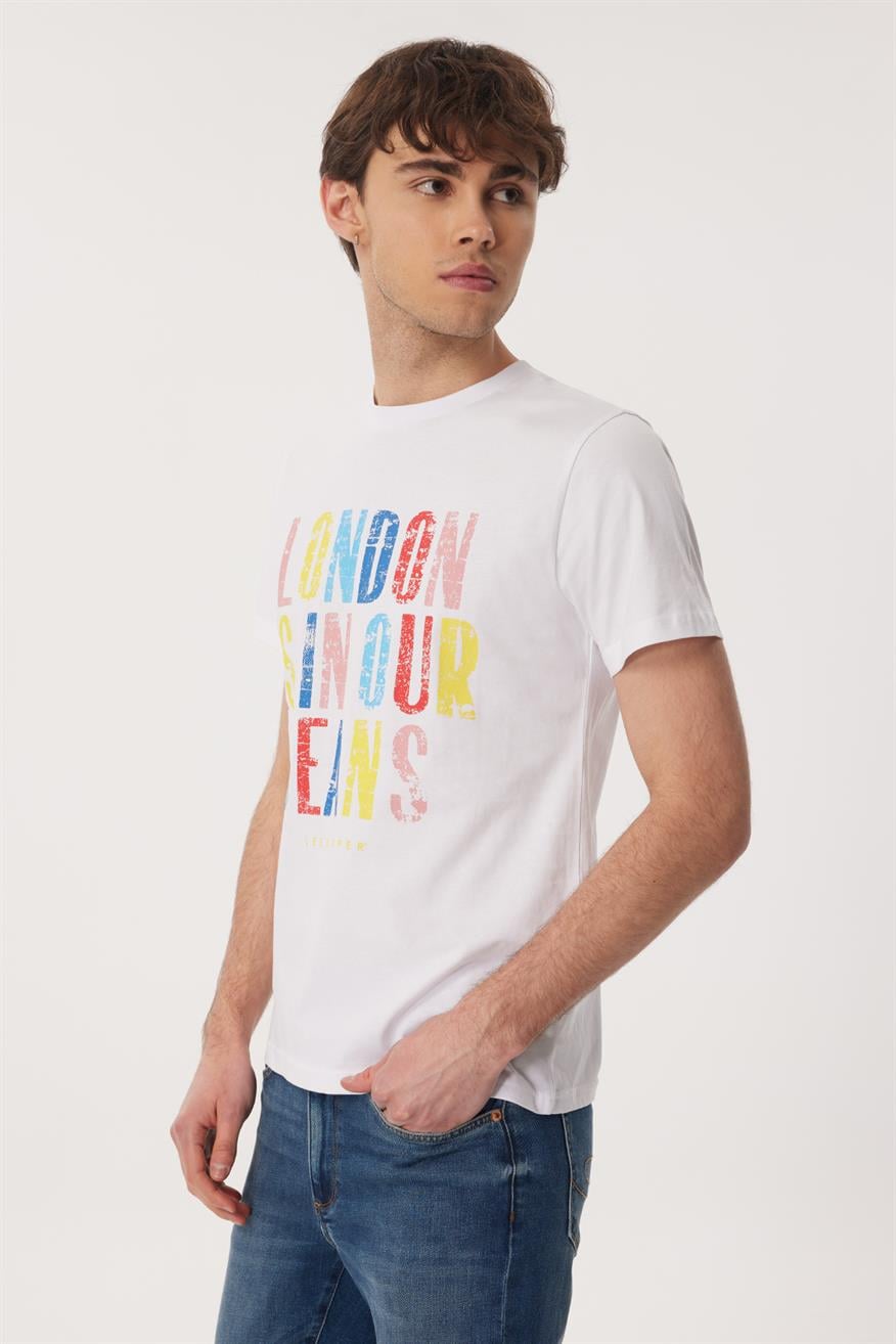 Fergus Erkek %100 Pamuk O Yaka T-Shirt Beyaz