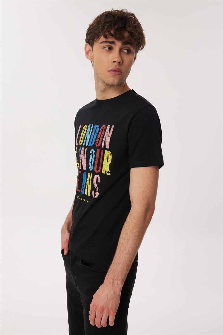 Fergus Erkek %100 Pamuk O Yaka T-Shirt Siyah