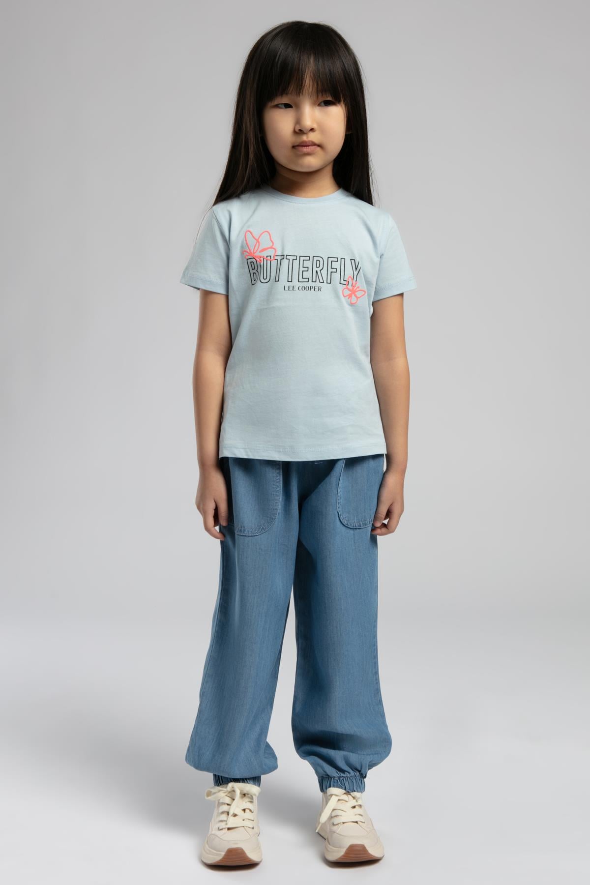 Fly Kız Çocuk %100 Pamuk T-Shirt Açık Mavi