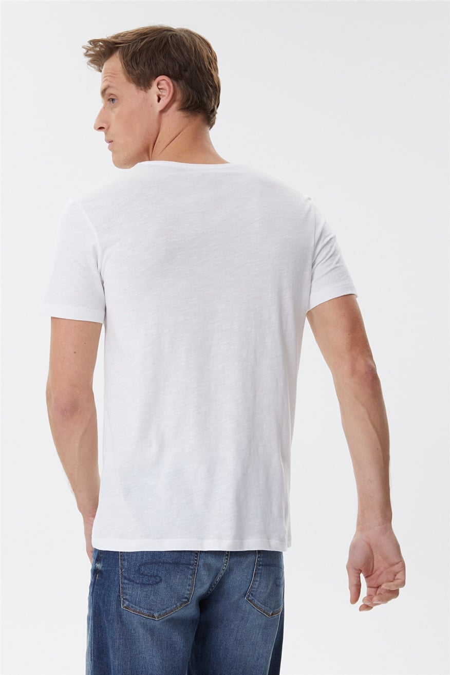 Fox Erkek %100 Pamuk Bisiklet Yaka T-Shirt Beyaz