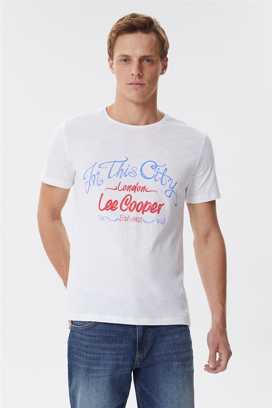 Fox Erkek %100 Pamuk Bisiklet Yaka T-Shirt Beyaz