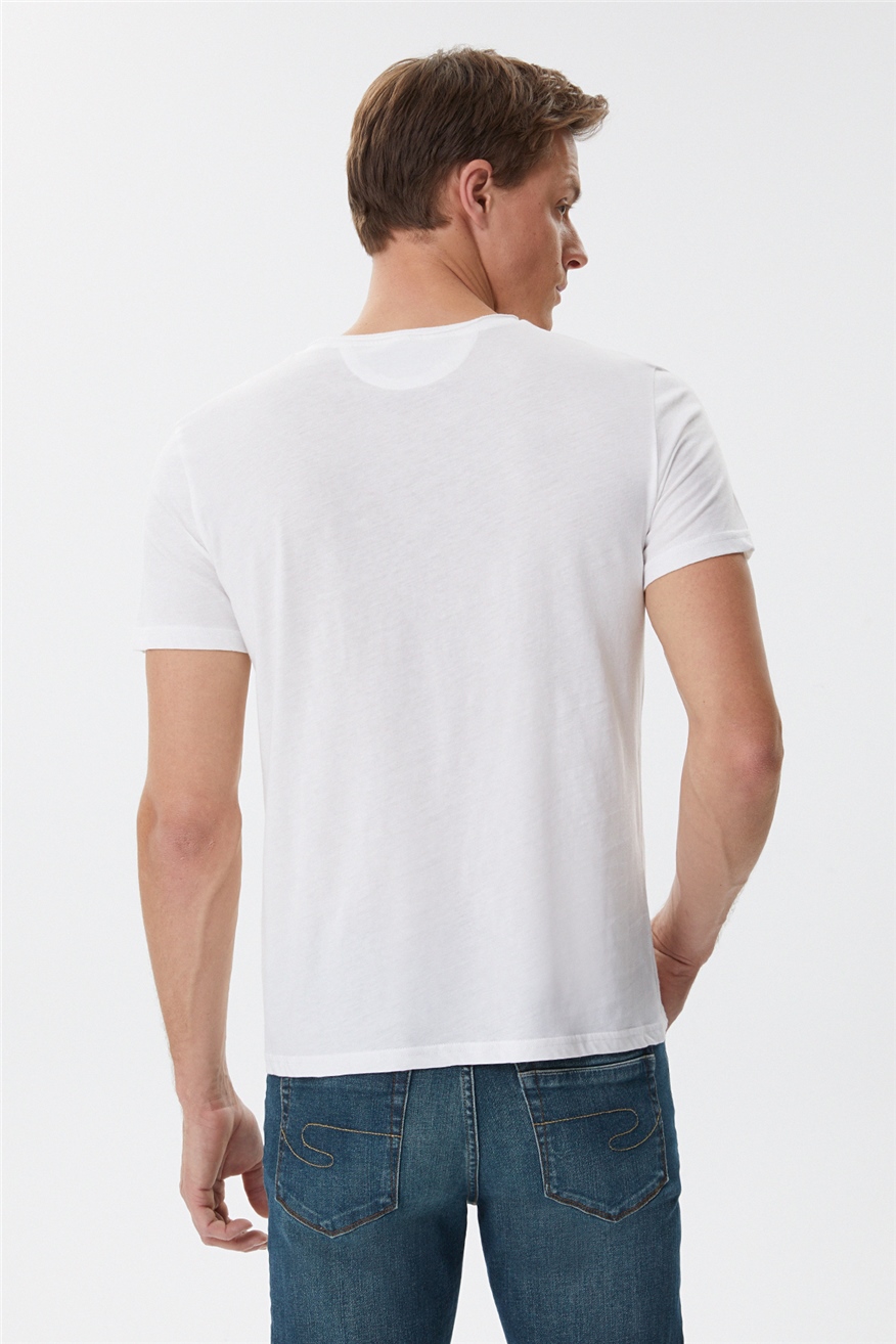 Gael Erkek %100 Pamuk Bisiklet Yaka T-Shirt Kirik Beyaz