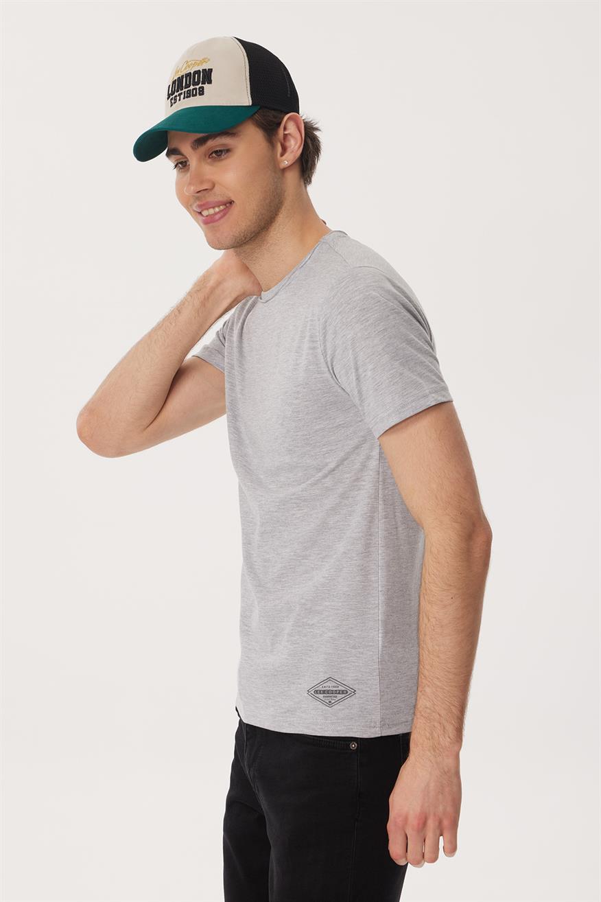 Gael Erkek %100 Pamuk O Yaka T-Shirt Gri Melanj