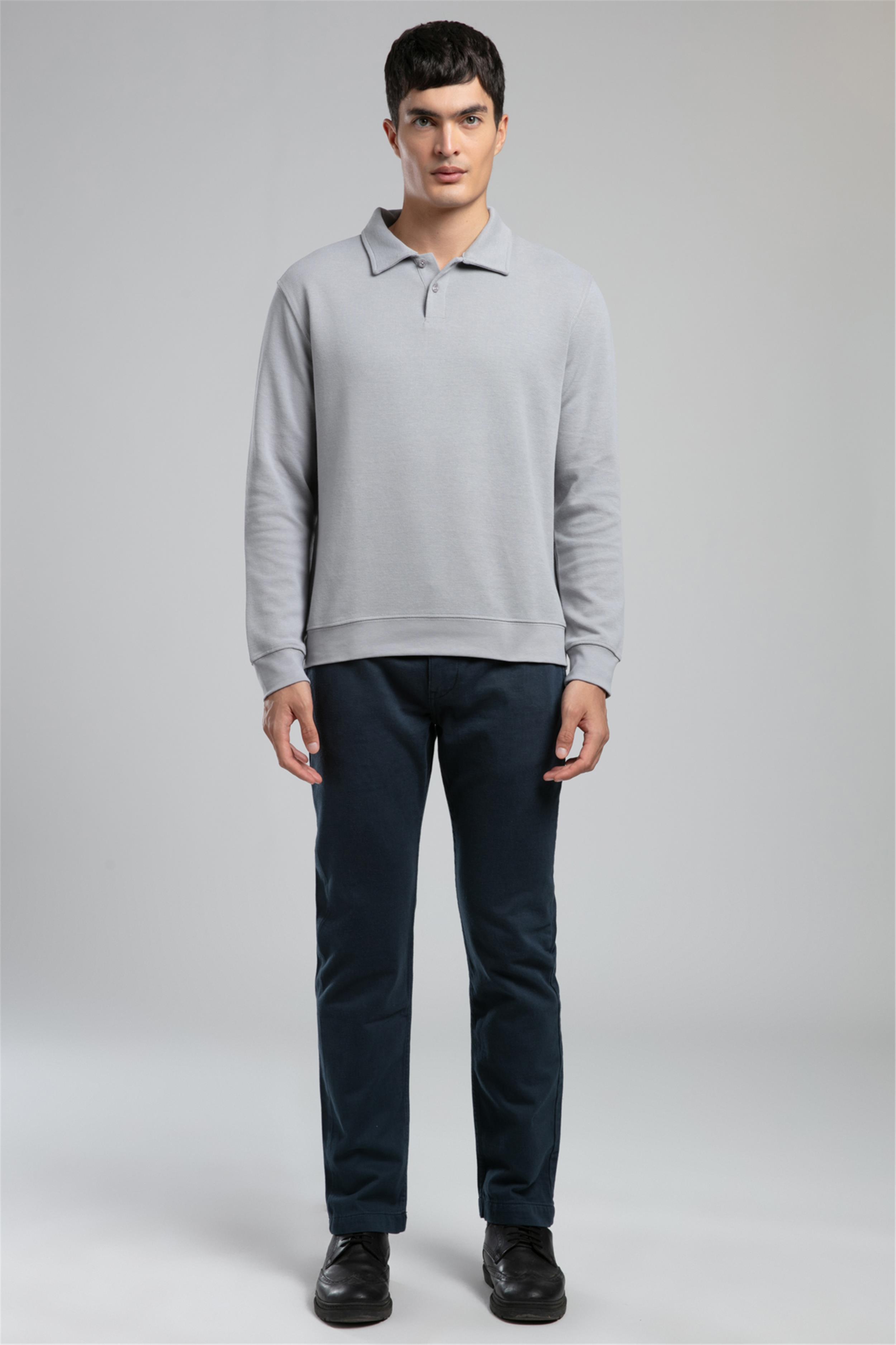Gale Erkek Polo Yaka Sweatshirt Gri