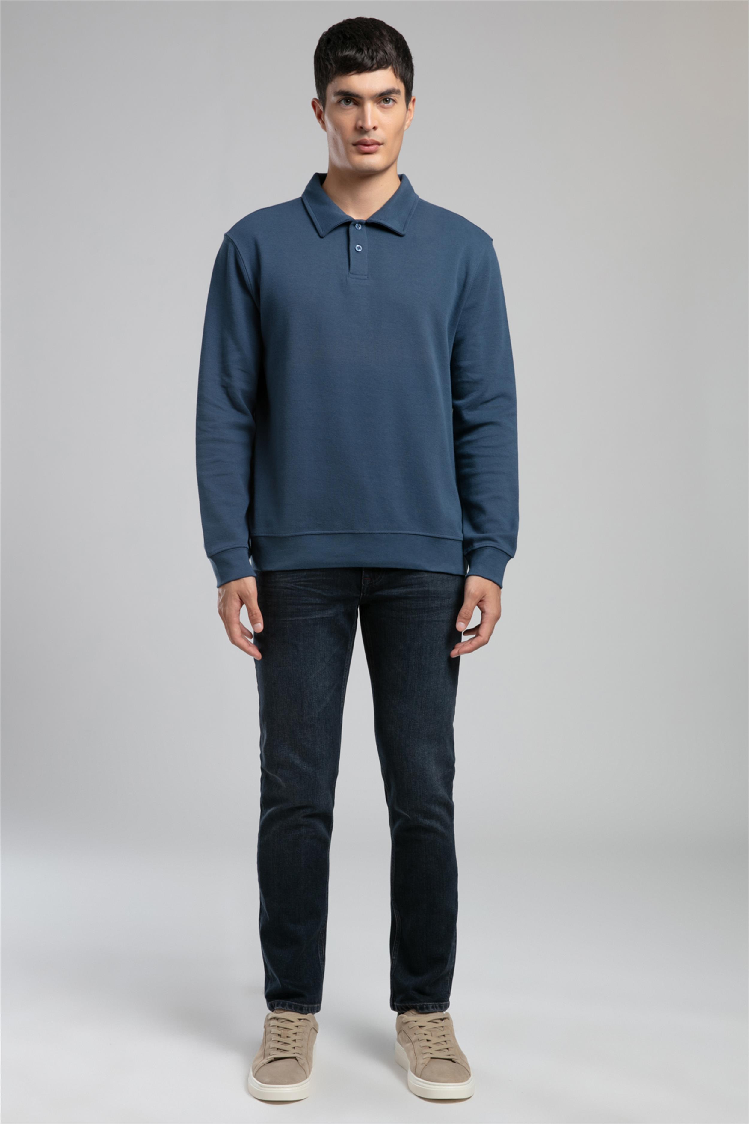 Gale Erkek Polo Yaka Sweatshirt Mavi