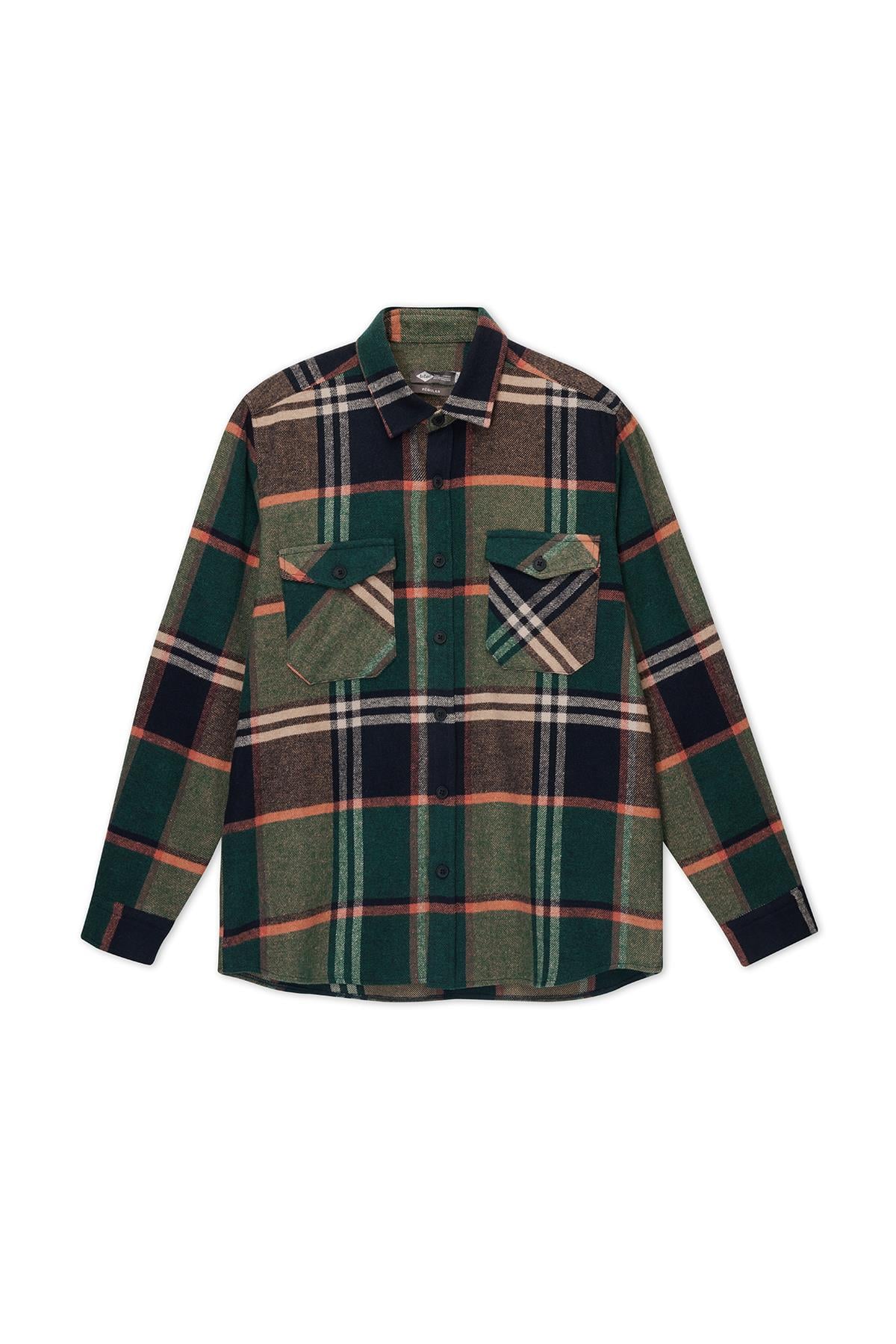 Galvın Erkek Dokuma U.Kol Gömlek Zümrüt-Taba Ekose 