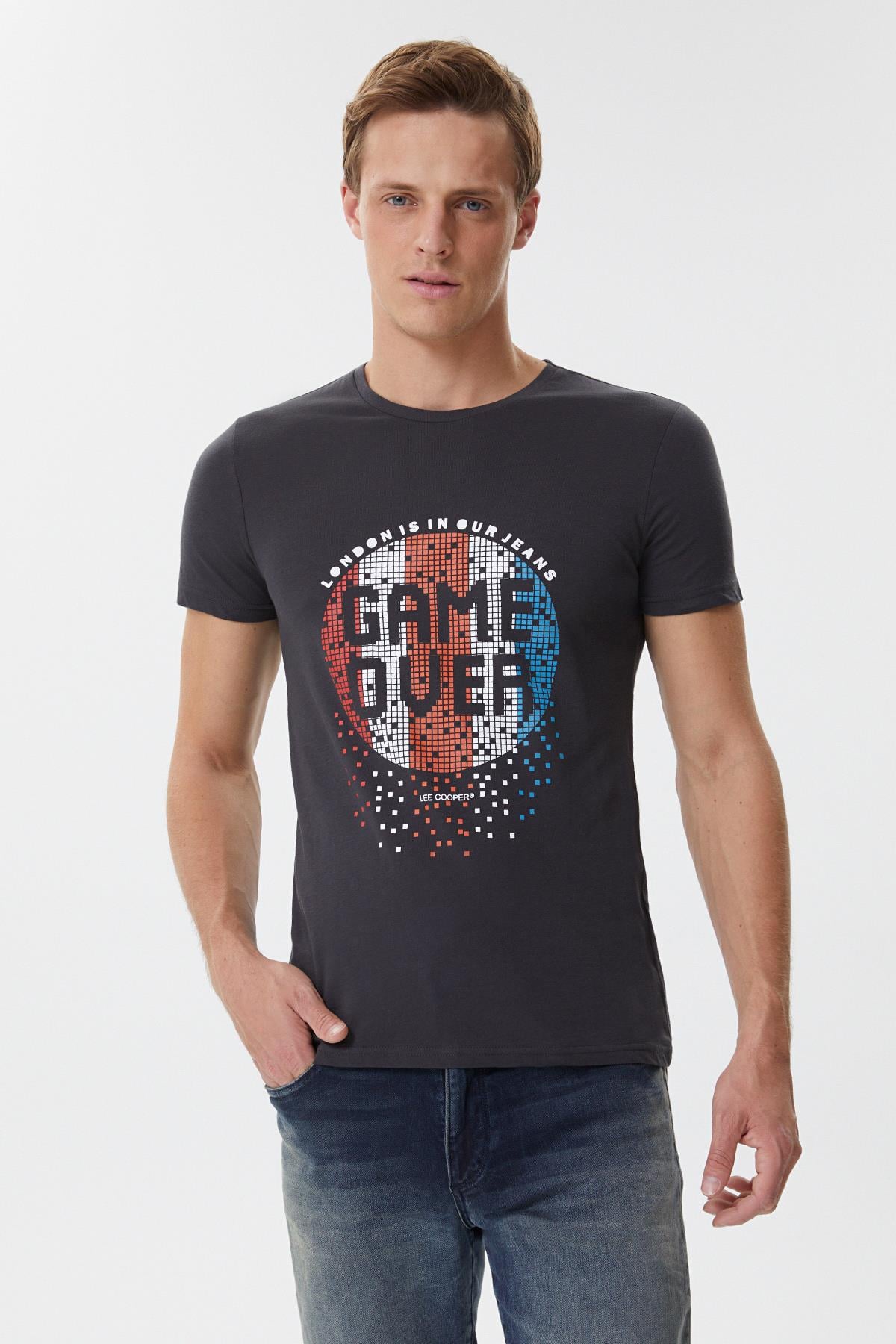 Gameover Erkek Bisiklet Yaka T-Shirt Antrasit