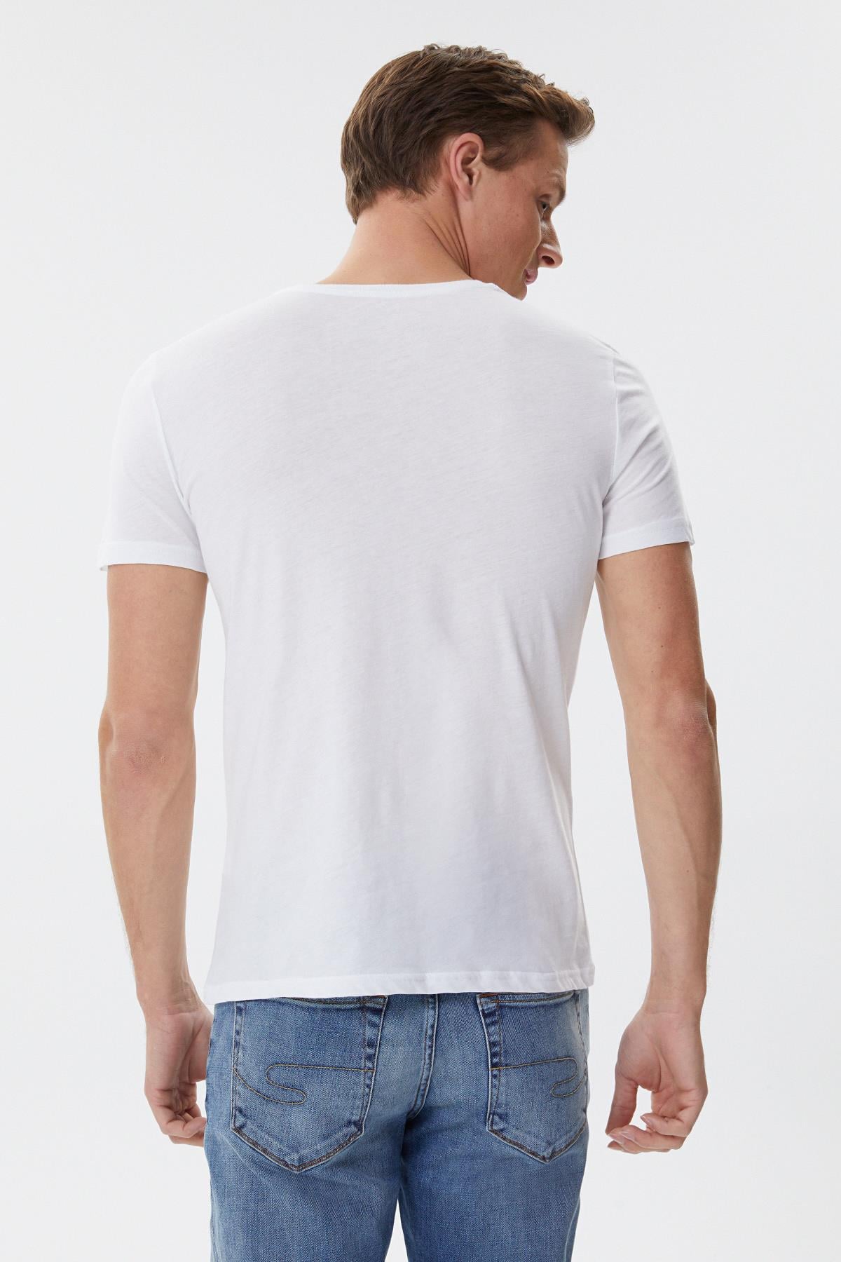 Gameover Erkek %100 Pamuk Bisiklet Yaka T-Shirt Beyaz