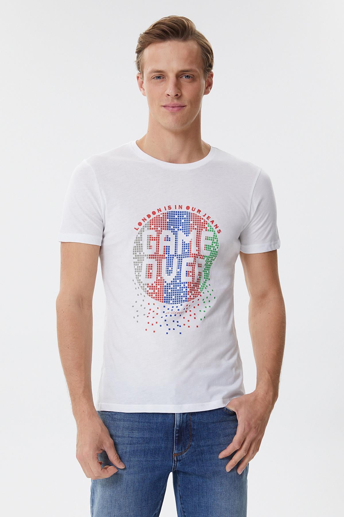 Gameover Erkek Bisiklet Yaka T-Shirt Beyaz