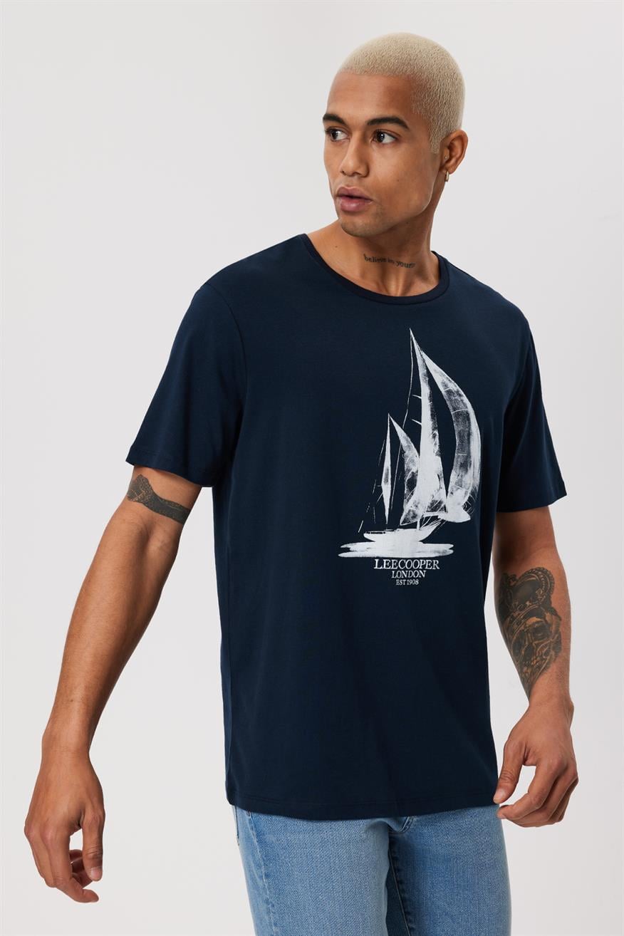 Gawain Erkek %100 Pamuk O Yaka T-Shirt Lacivert