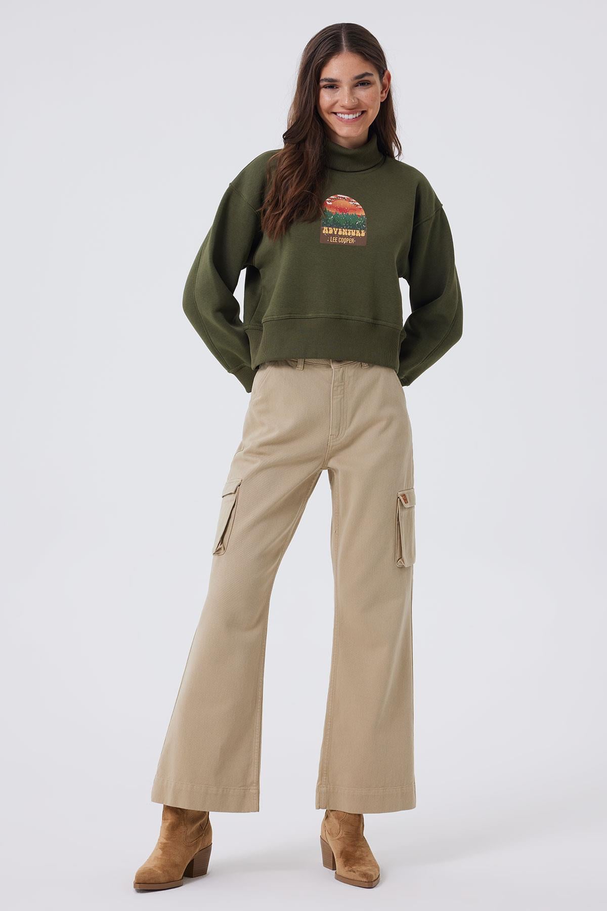 Gloria Kadın %100 Pamuk Sweatshirt Haki 