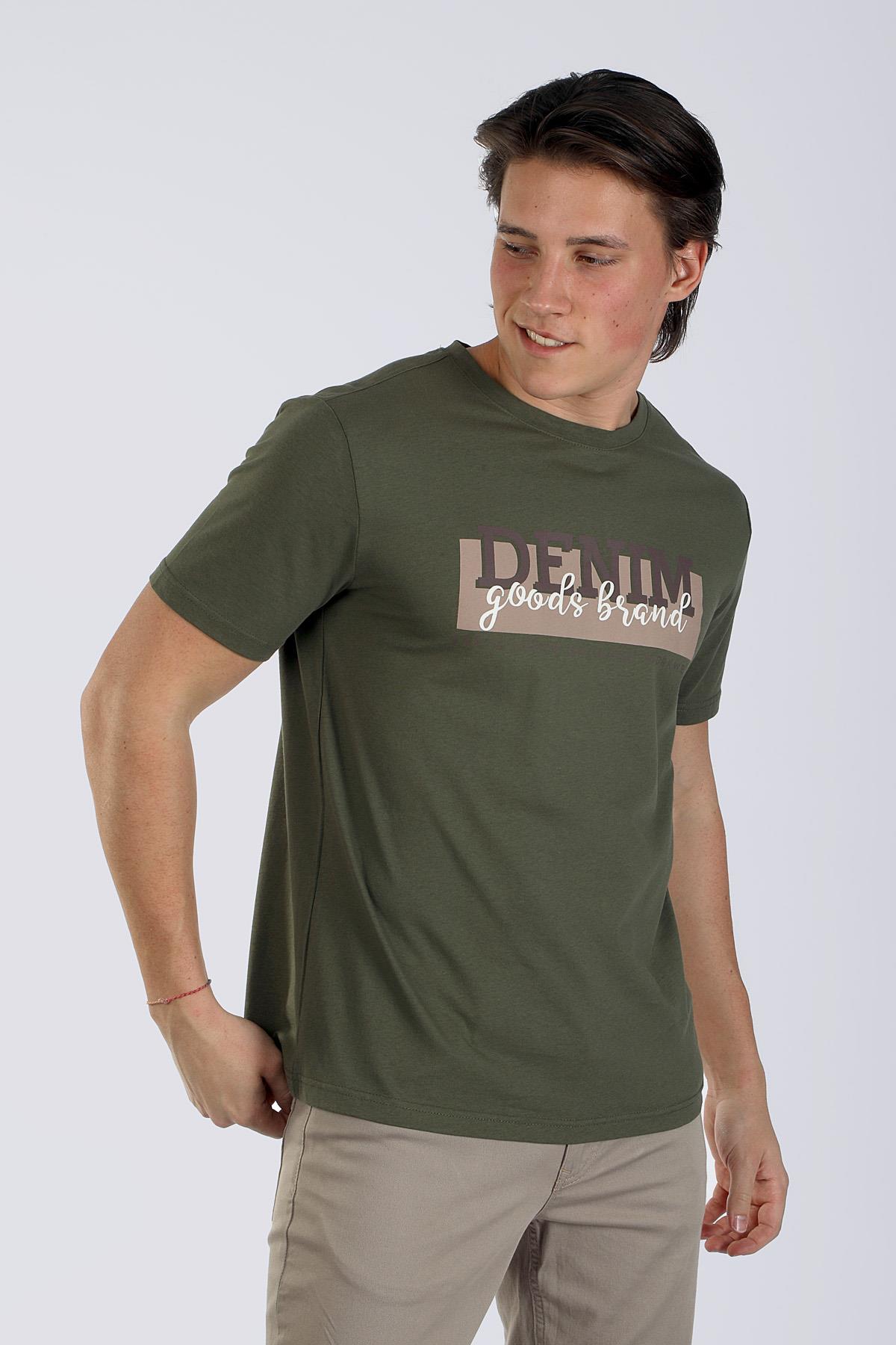 Grant Erkek %100 Pamuk O Yaka T-Shirt Haki