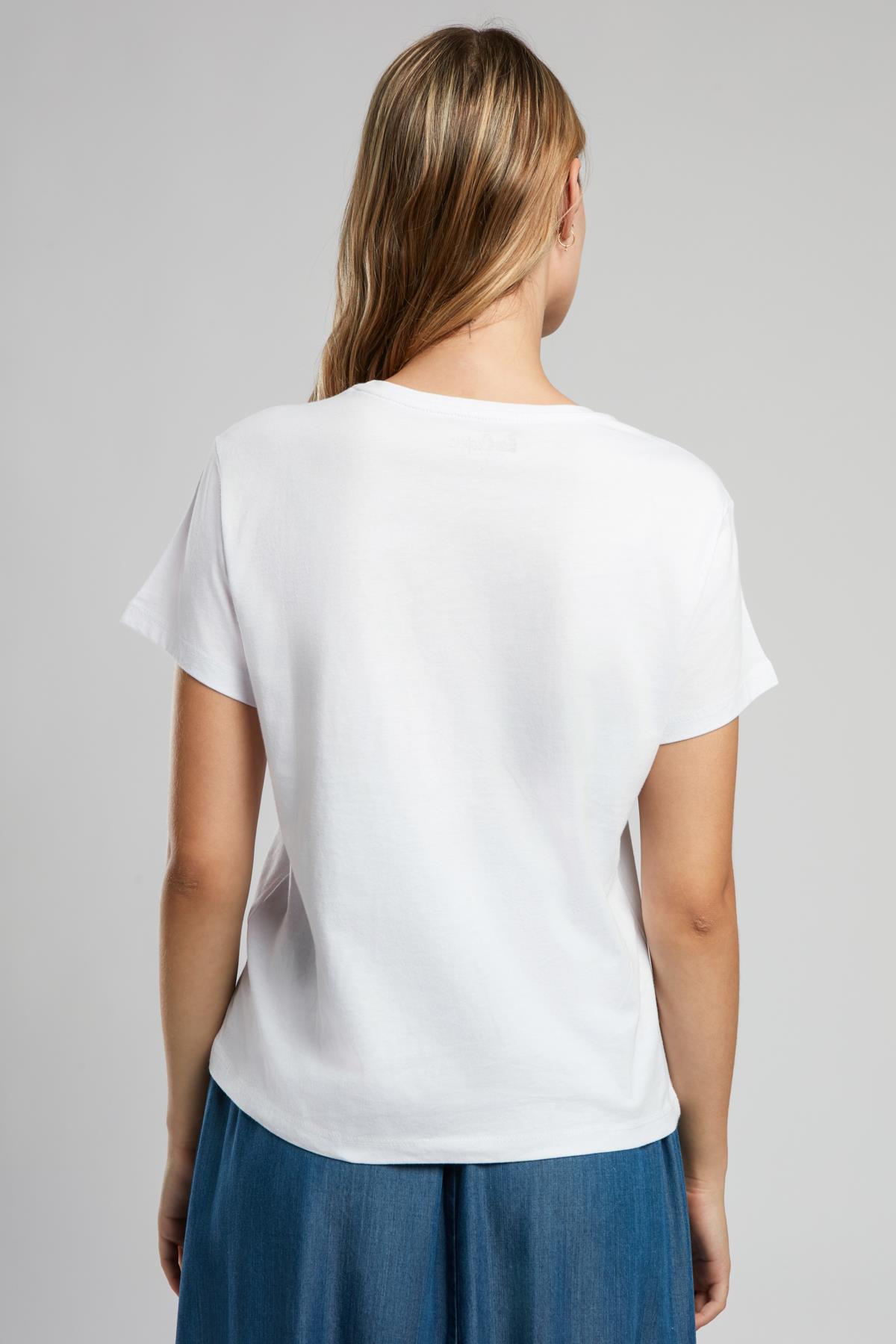 Grow Kadın %100 Pamuk O Yaka T-Shirt Beyaz