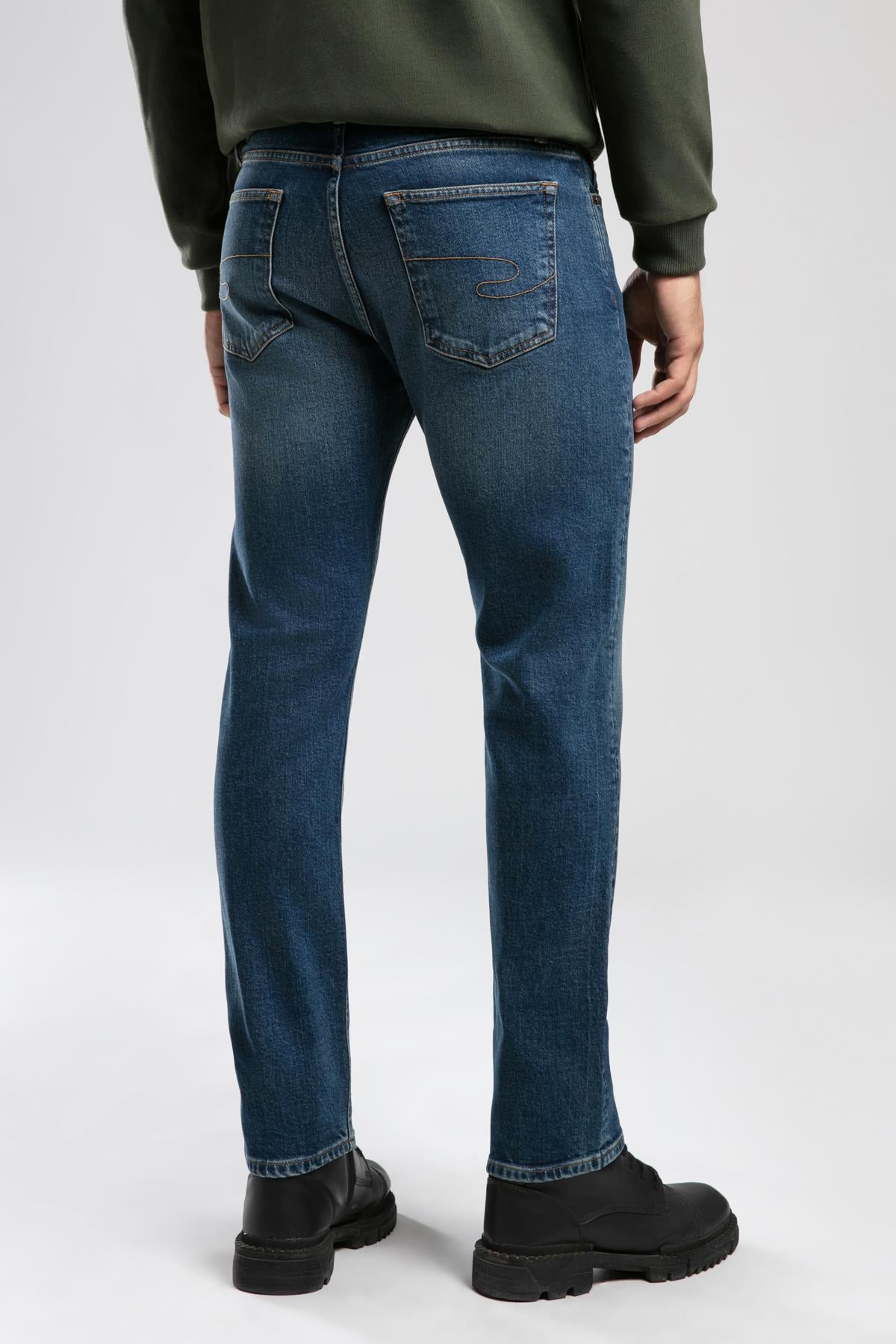Harry Erkek Straıght Normal Kesim Normal Bel Düz Paça Jean Pantolon Mavi