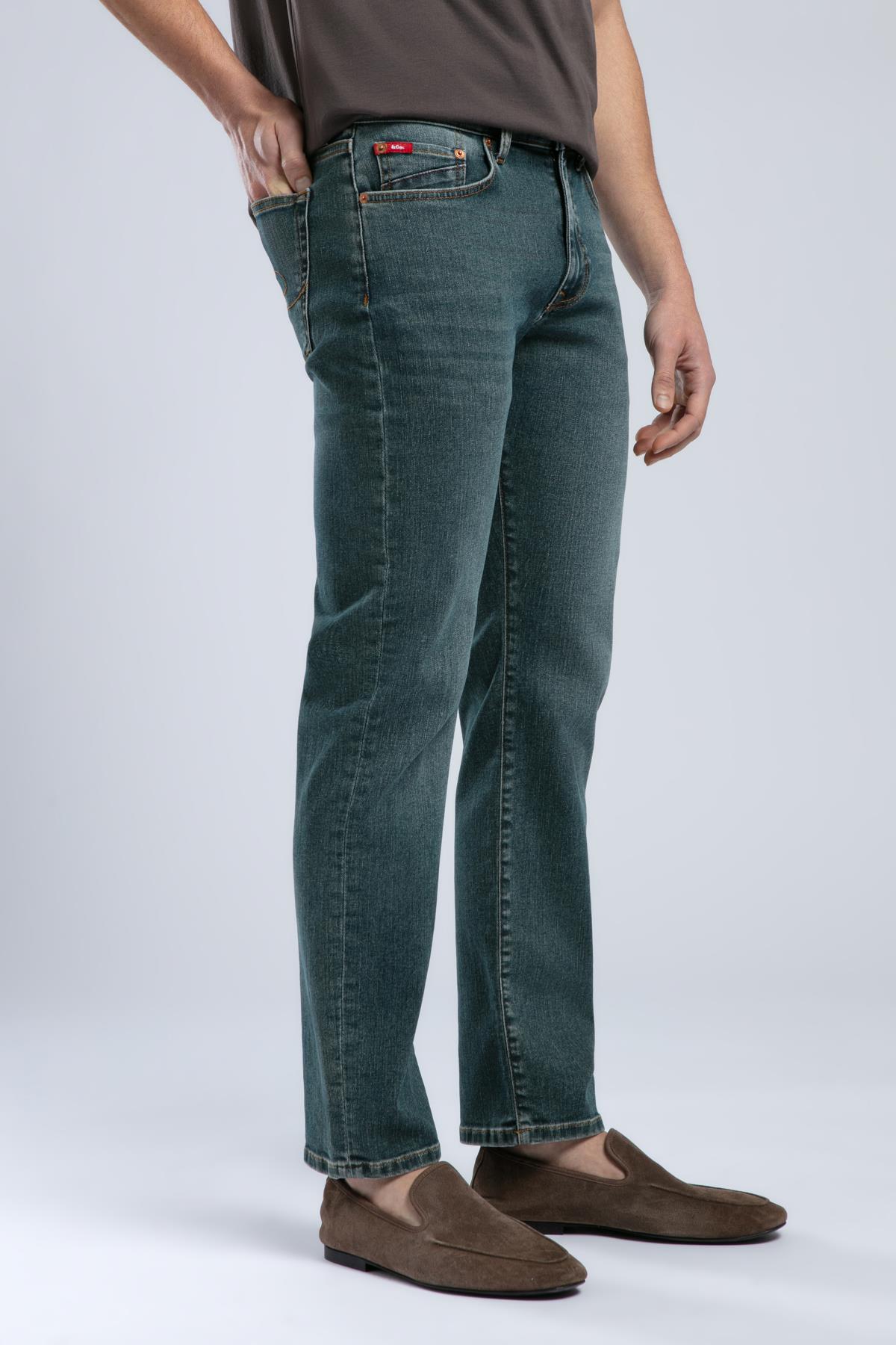 Harry Erkek Straıght Normal Kesim Normal Bel Düz Paça Jean Pantolon Yeşil