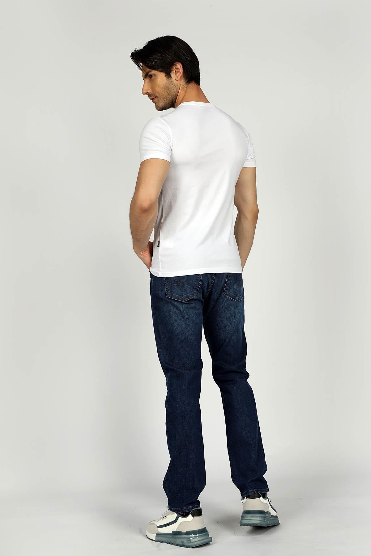 Harry Erkek Straıght Normal Kesim Normal Bel Düz Paça Jean Pantolon Mavi